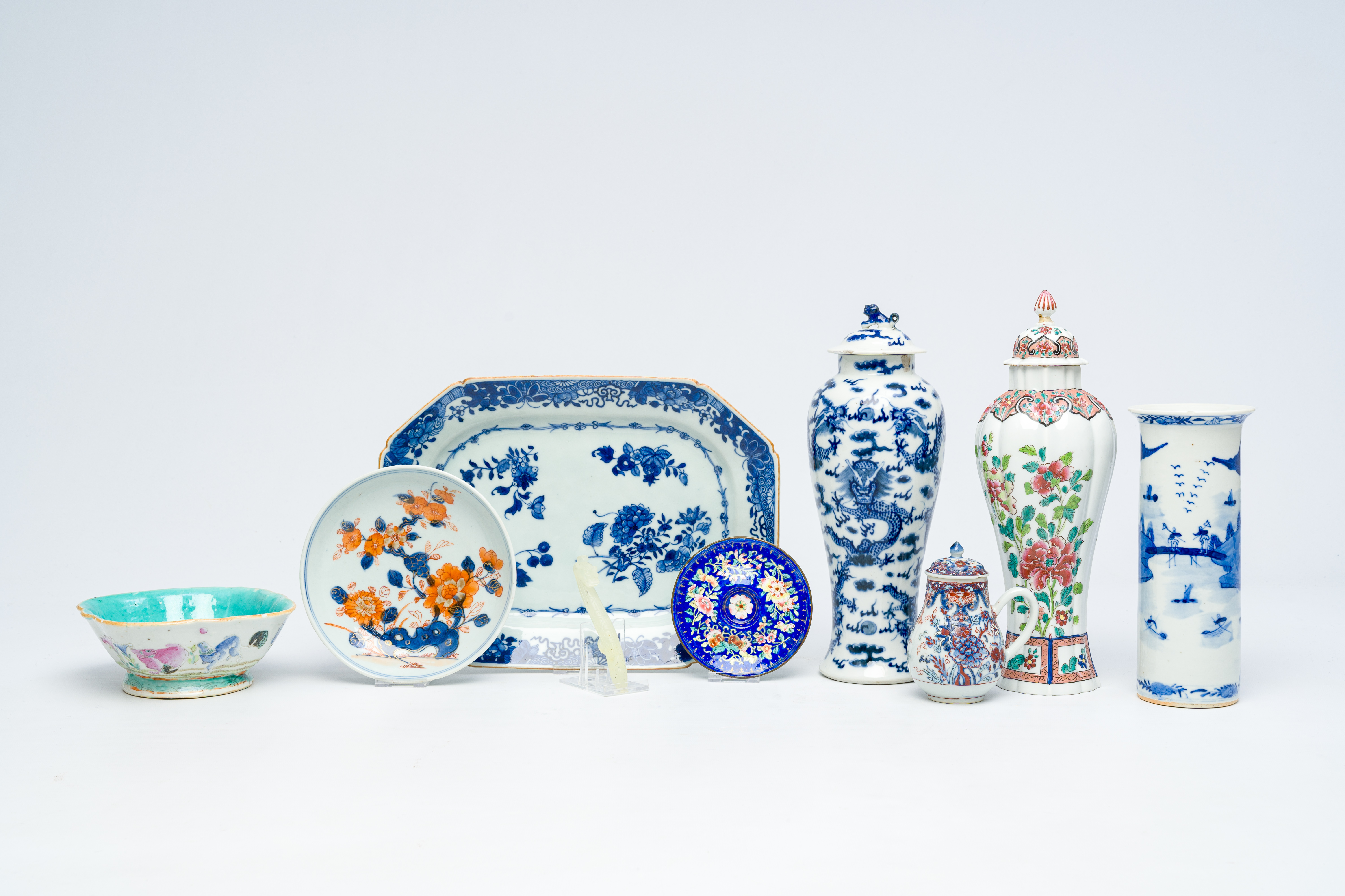 A varied collection of Chinese porcelain, Canton enamel and jade, Qianlong and later