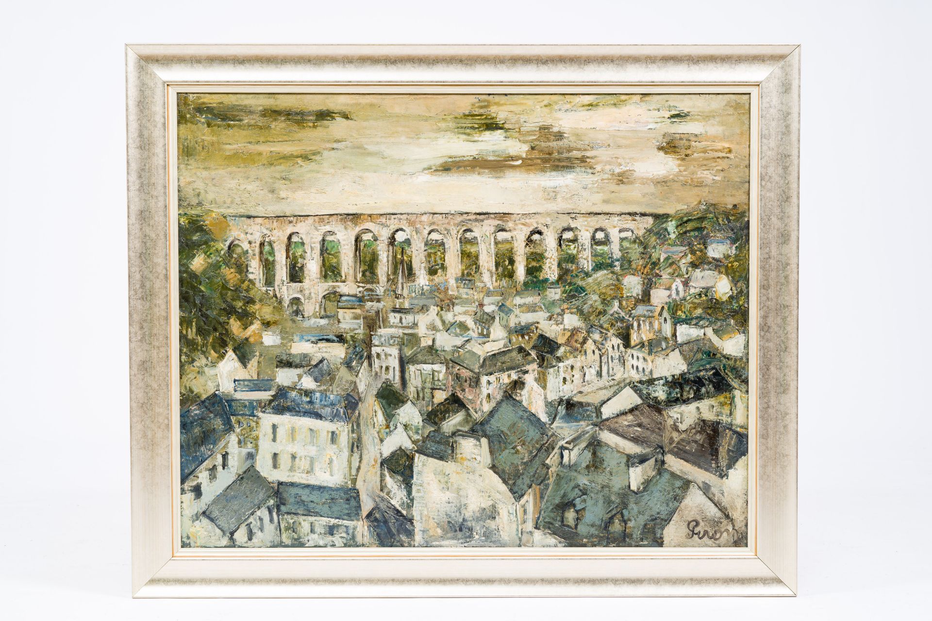 Leo Piron (1899-1962): Viaduct of Morlaix, oil on canvas - Image 2 of 5