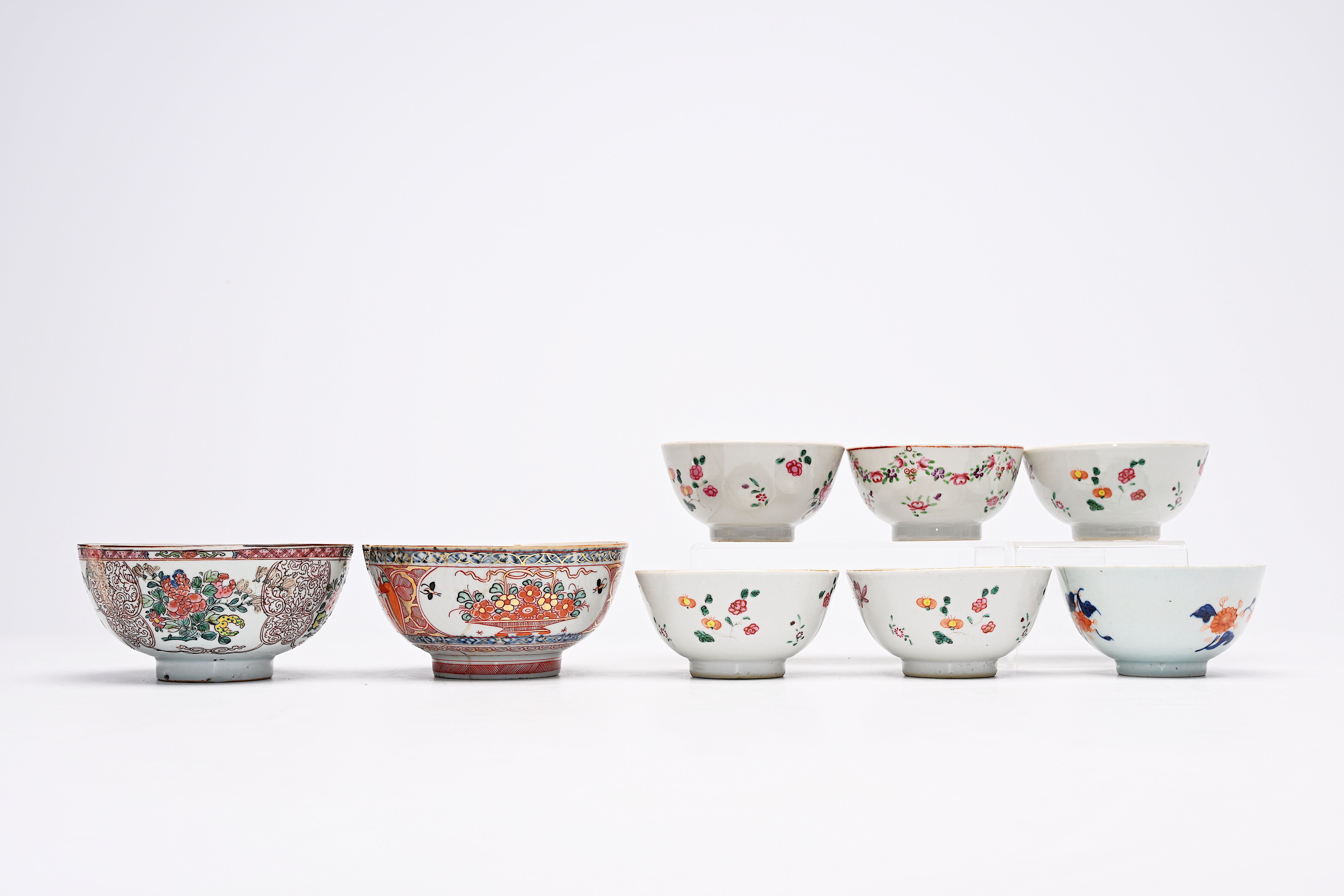 Eight Chinese famille rose, Imari style and Amsterdams bont cups and bowls, Yongzheng/Qianlong - Image 4 of 12