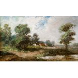 Adrien-Joseph Heymans (1839-1921, in the manner of): Landscape with farm, oil on panel