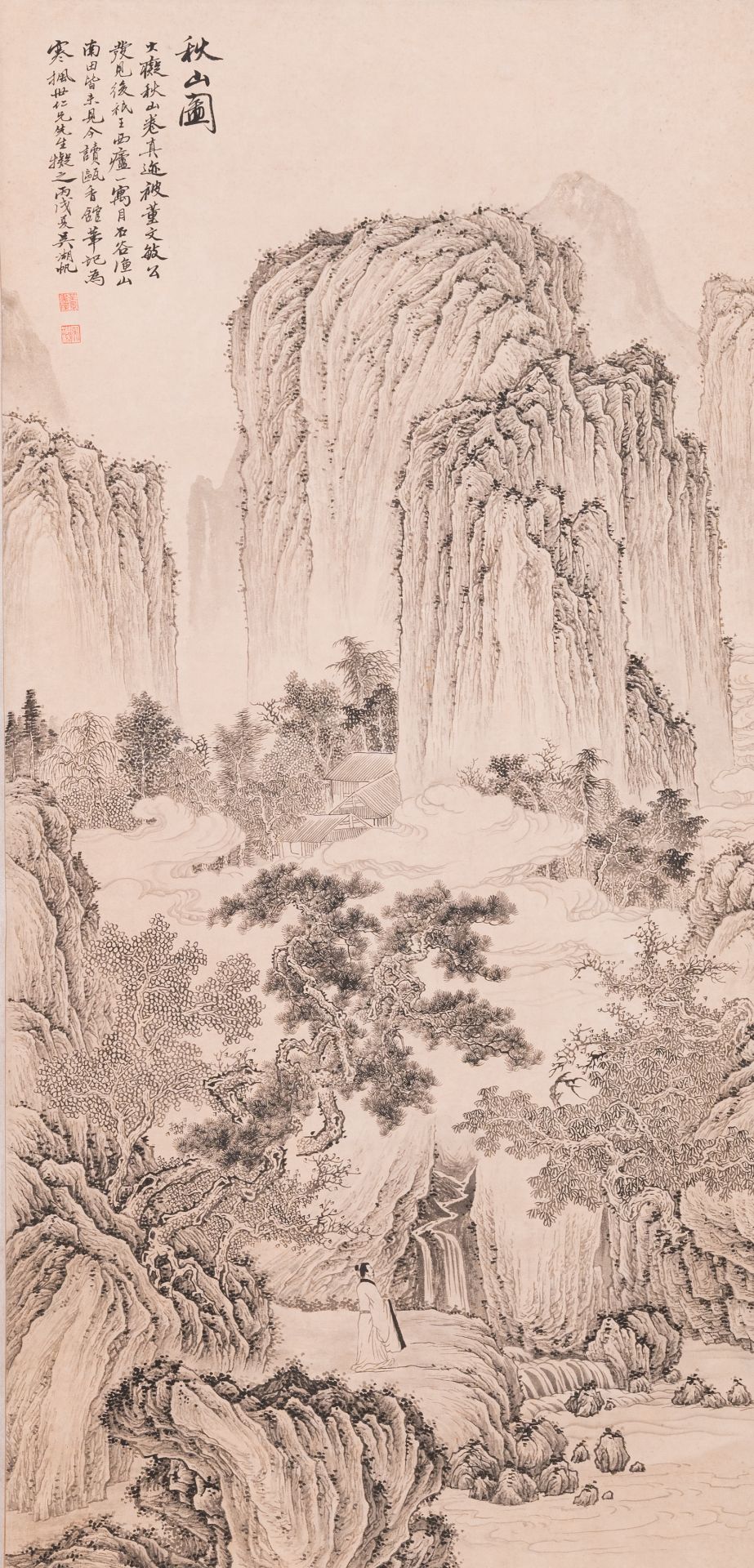 Wu Hufan å´æ¹–å¸† (1894-1968): Mountainous landscape in autumn, ink on paper, dated June 1946 - Bild 3 aus 6