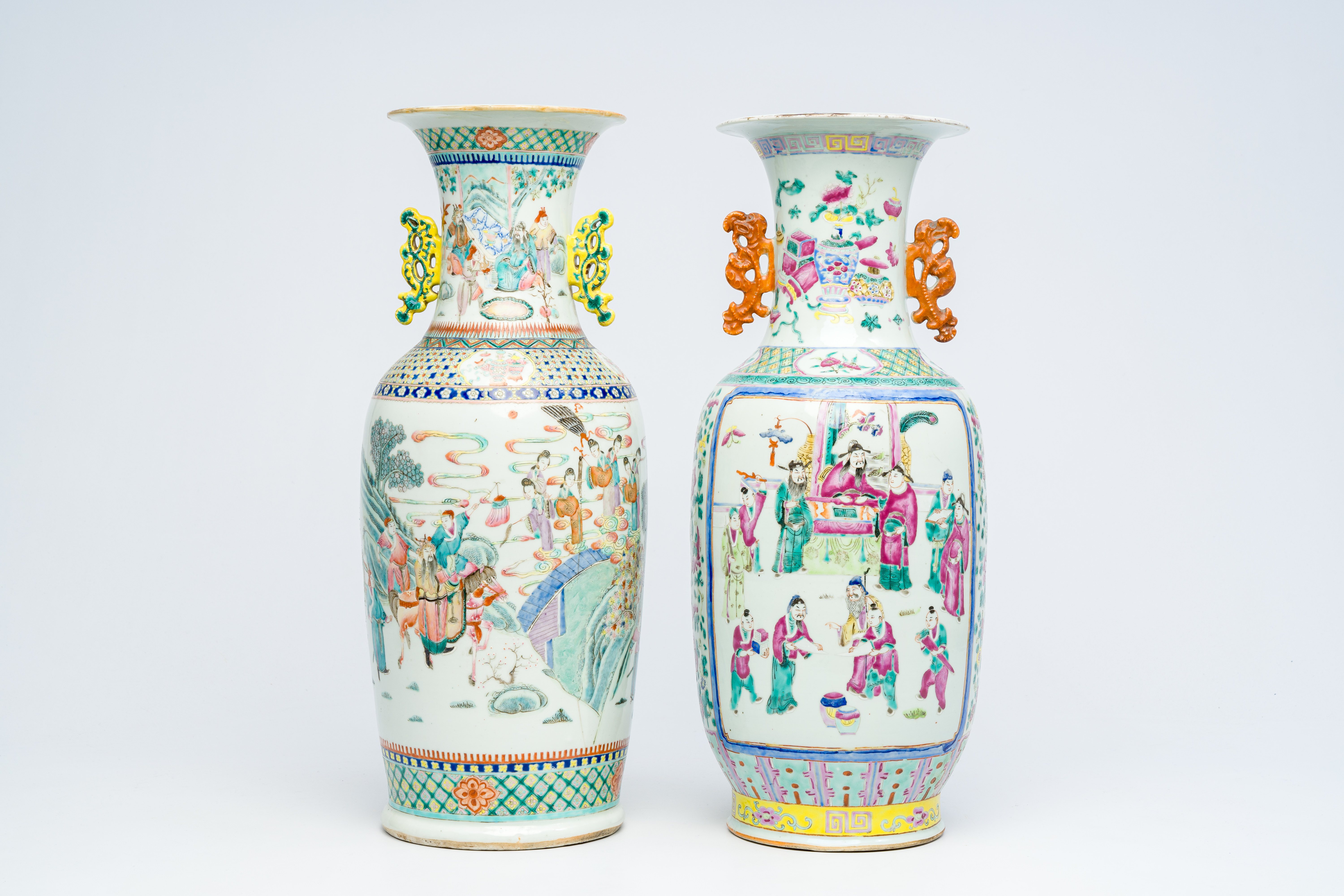 Two Chinese famille rose vases with figurative design, 19th C. - Image 6 of 12