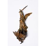 A Belgian bronze holy water font depicting Saint Michael and the dragon, 19th C.