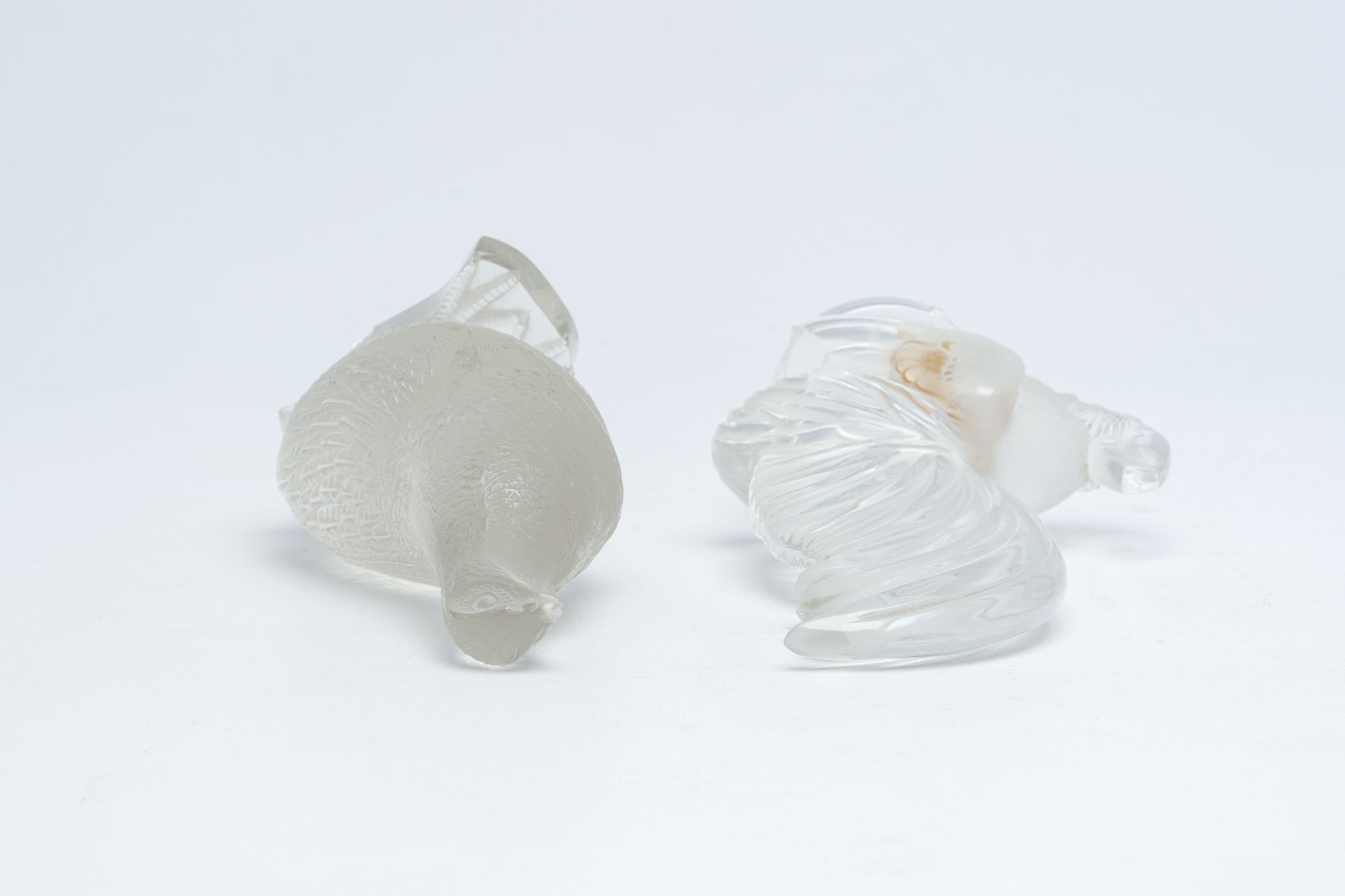 Two glass models of a rooster and a quail, marked Lalique France, 20th C. - Image 6 of 8