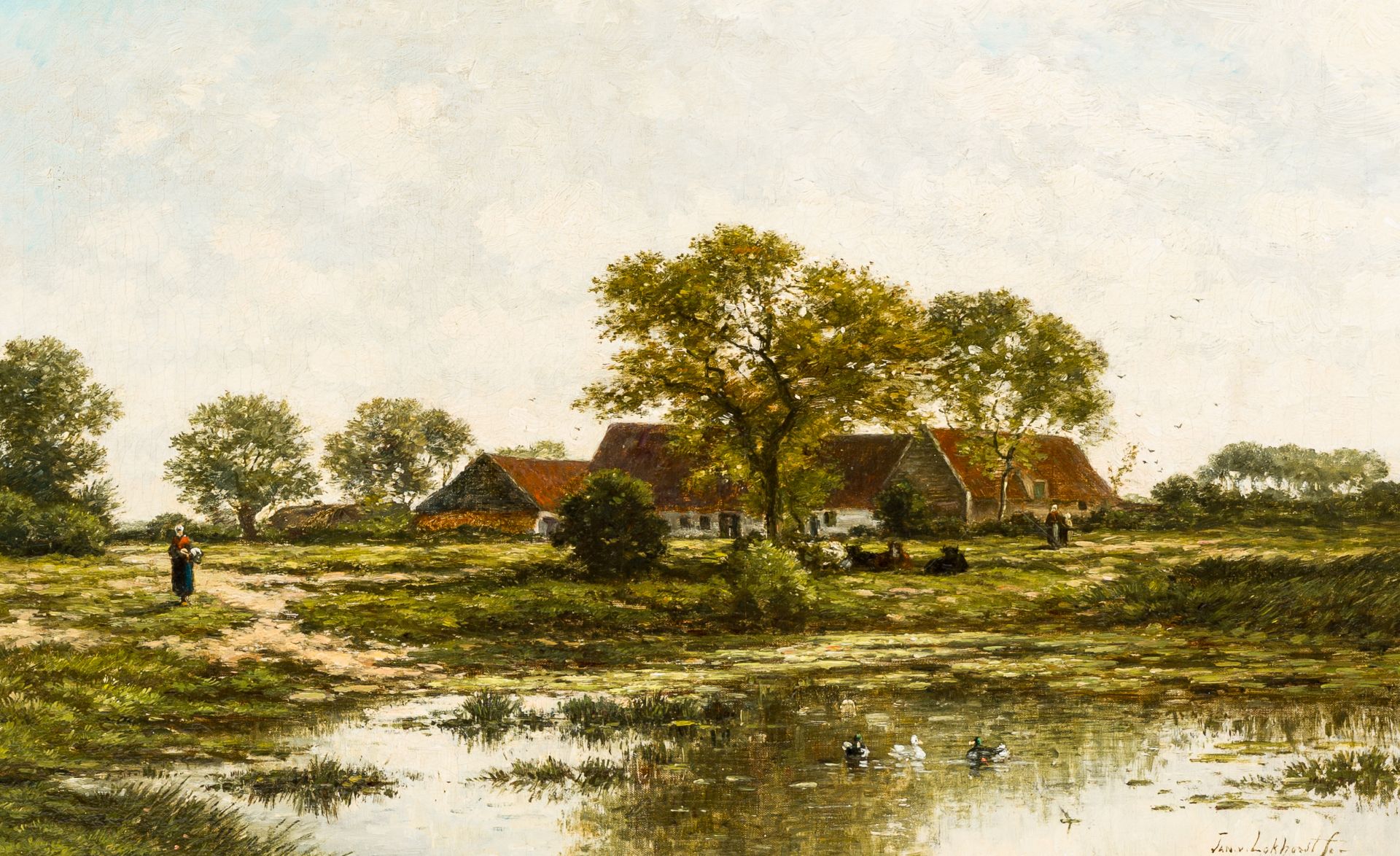 Johan Nicolaas (Jan) van Lokhorst (1837-1893): Animated landscape with a farm, oil on canvas