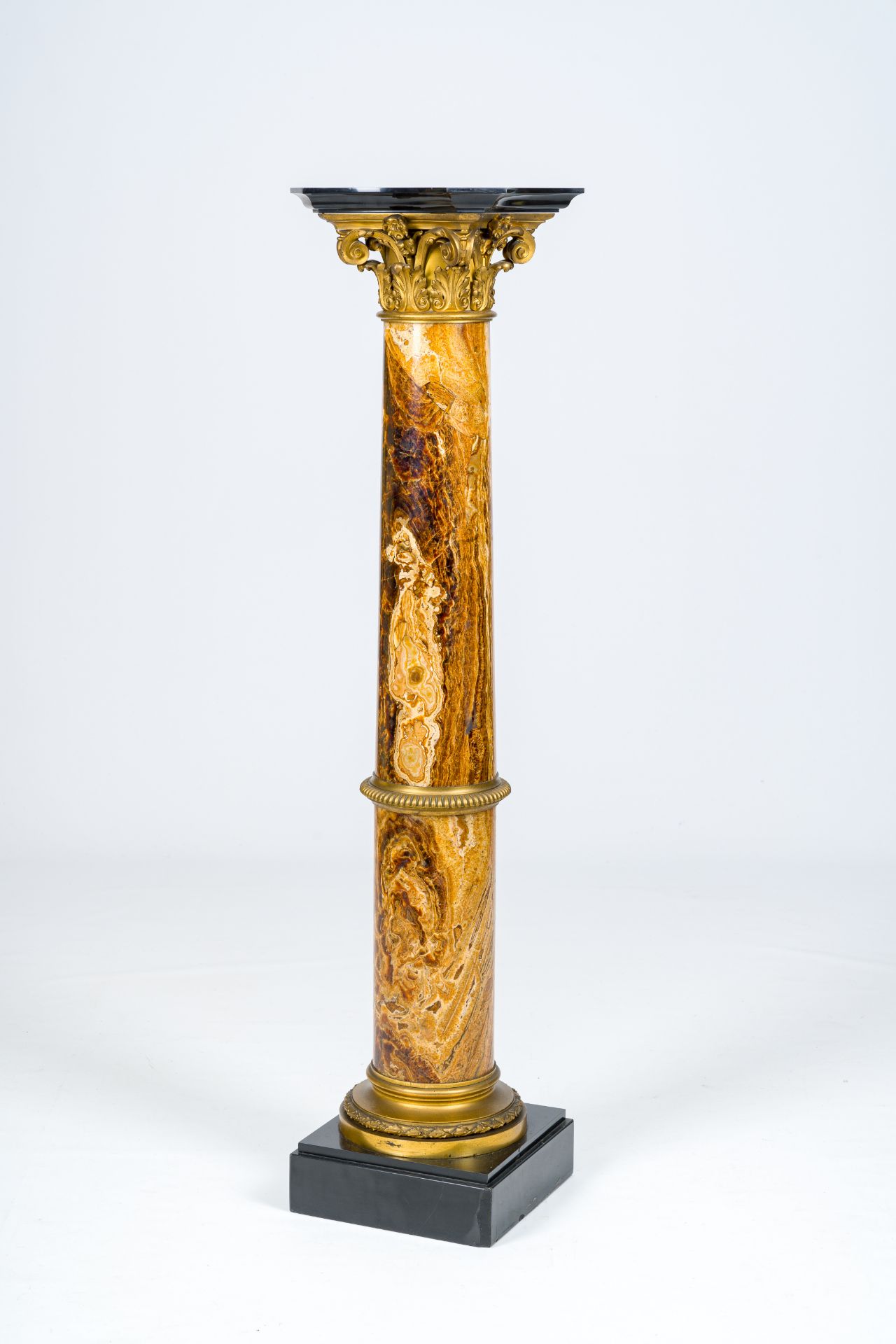 An Italian 'albastro fiorito' column with gilt bronze Corinthian capital, 19th C. - Image 2 of 7