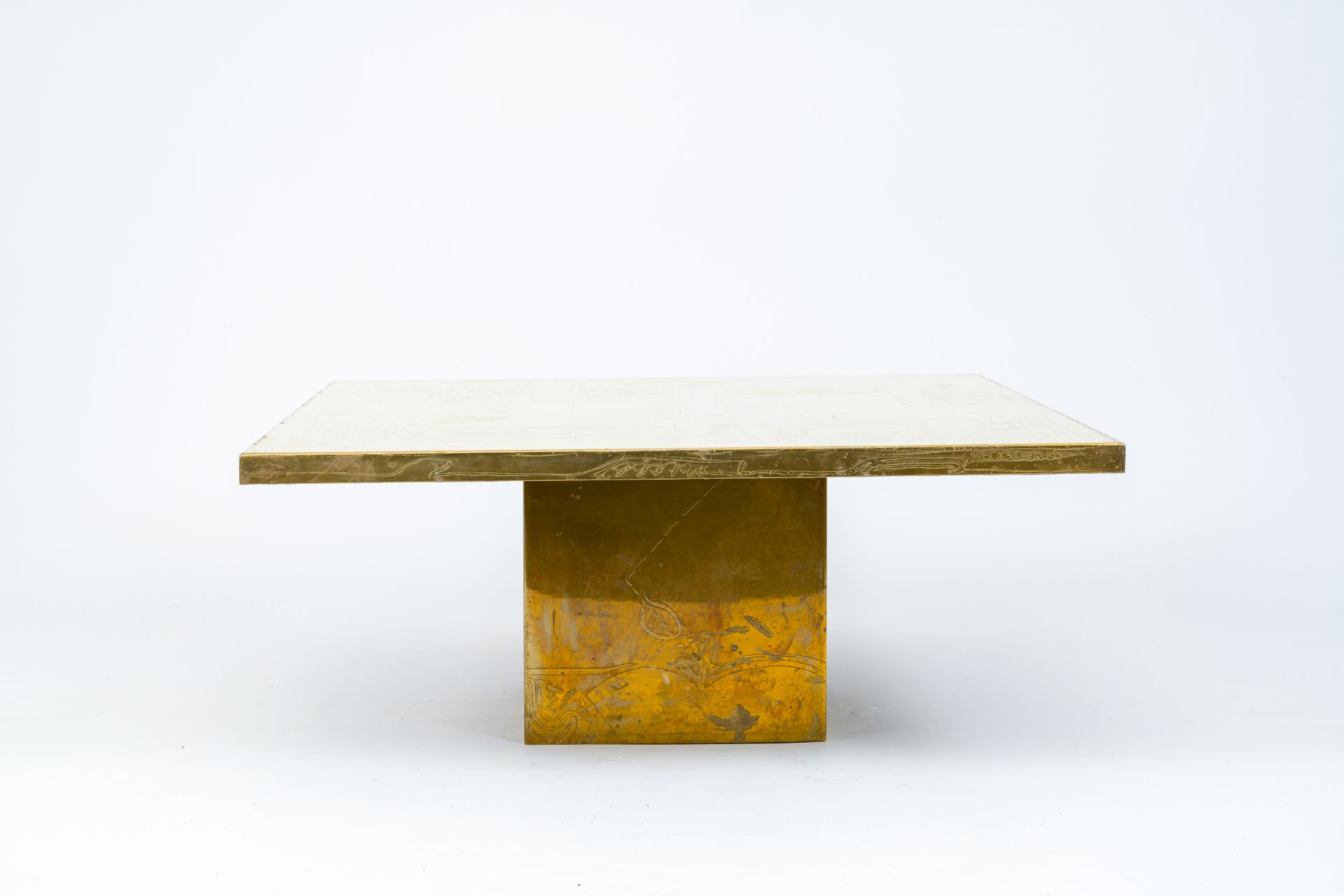 Christian Heckscher (1951): A design coffee table with an etched brass table top, 1970's/1980's - Image 5 of 9