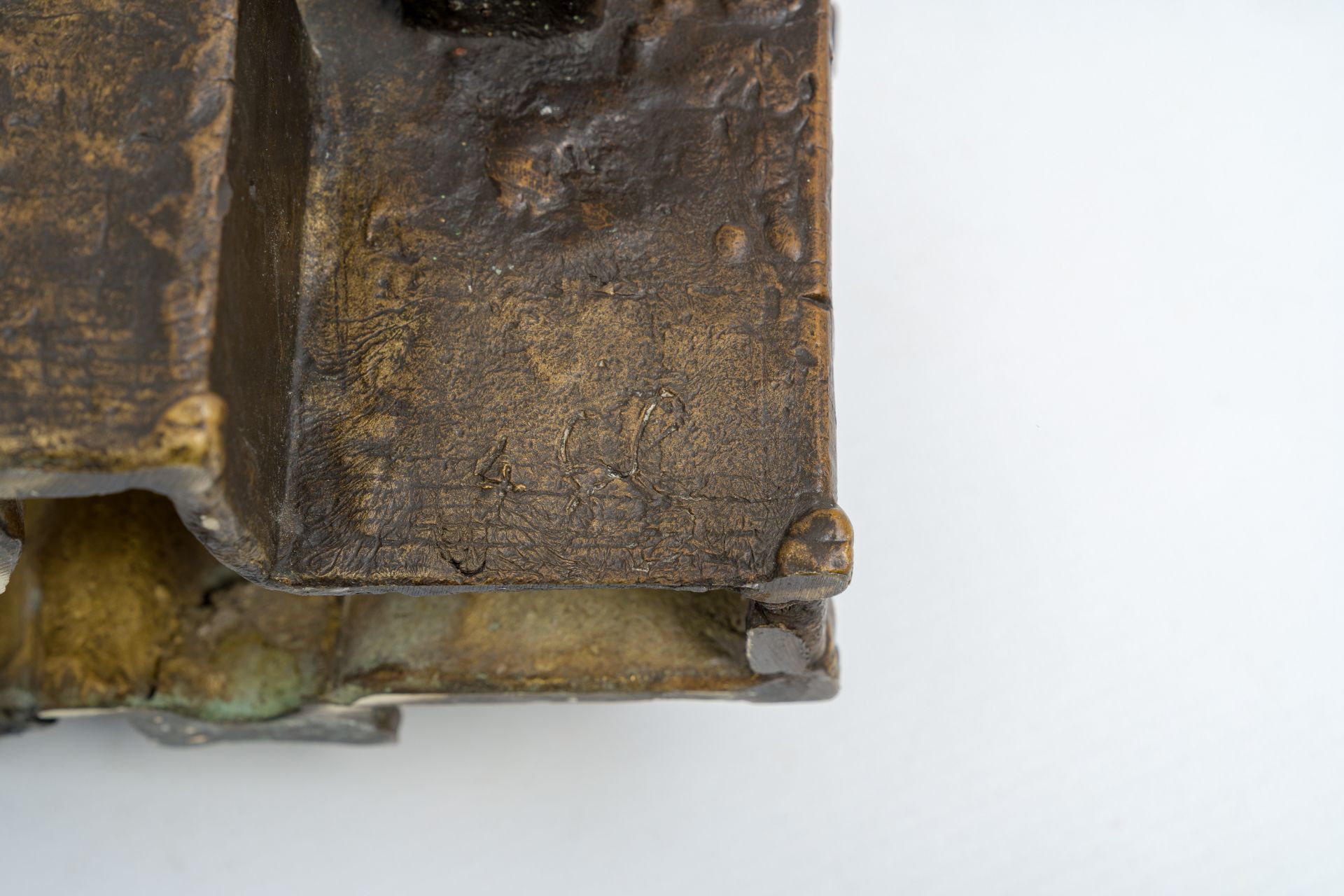 Illegibly signed: The departure, brown patinated bronze, 20th C. - Image 9 of 9