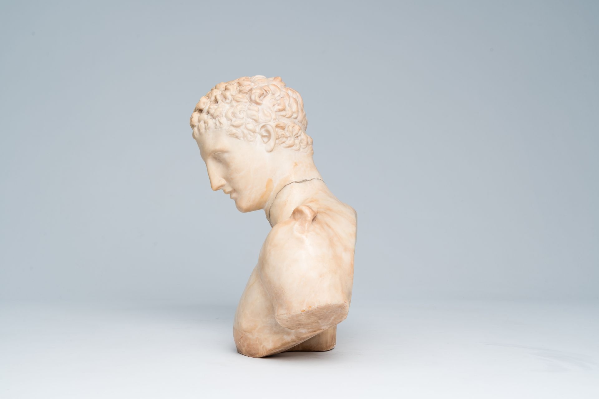 An Italian 'Grand Tour' marble bust of Hermes with the hand of the Infant Dionysus, 19th C. - Image 3 of 14