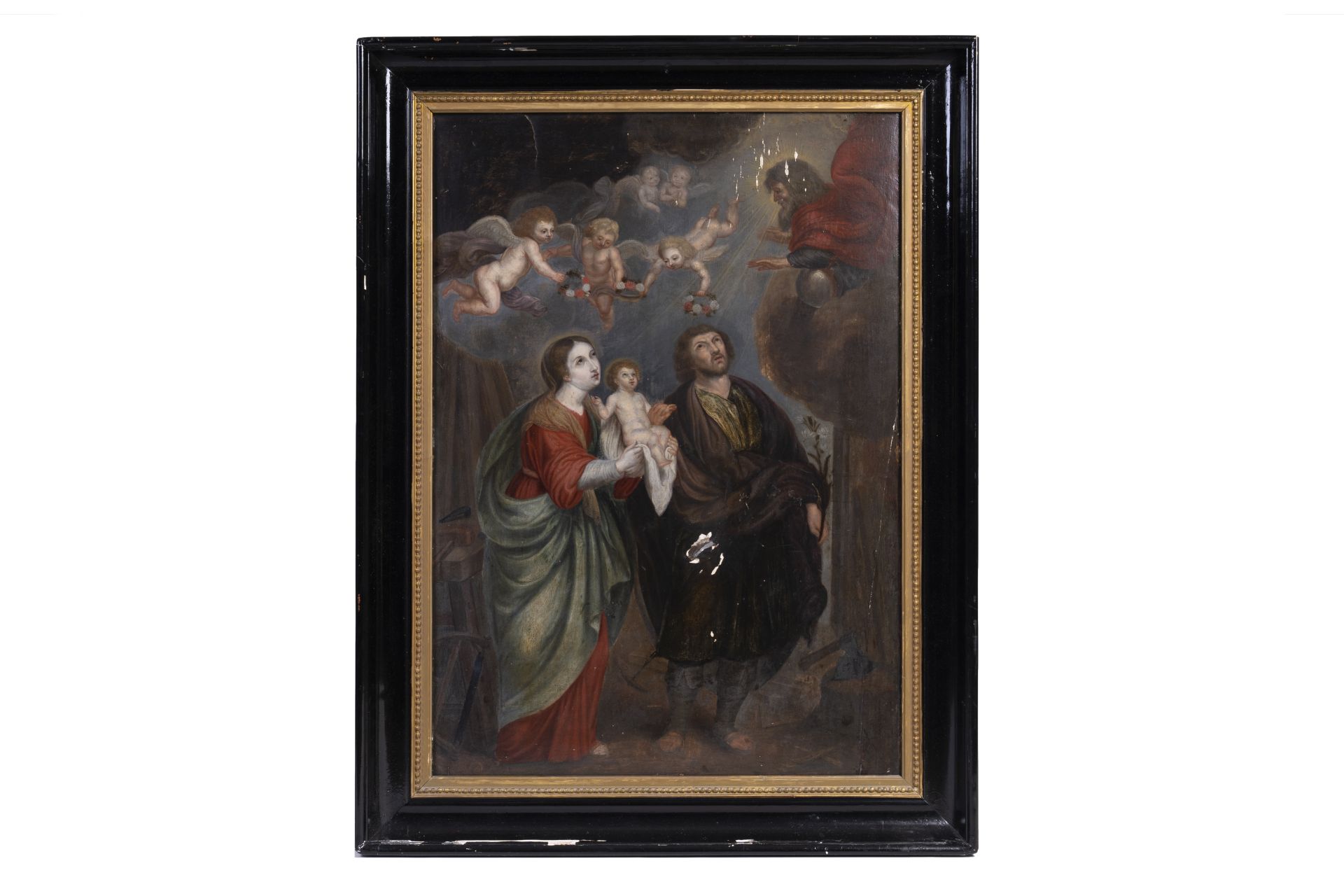 French school: The Holy Family, oil on panel, 18th C. - Image 2 of 5