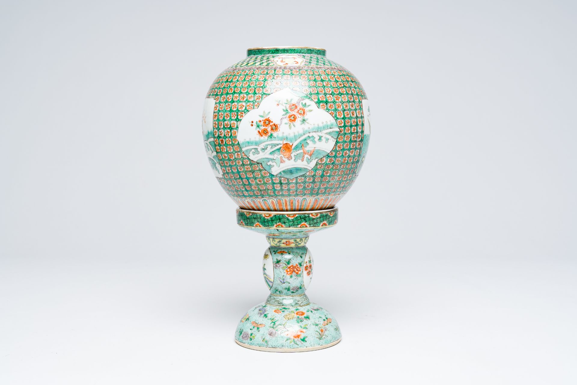 A Chinese famille verte lantern on stand with mythical animals, Republic - Image 4 of 12