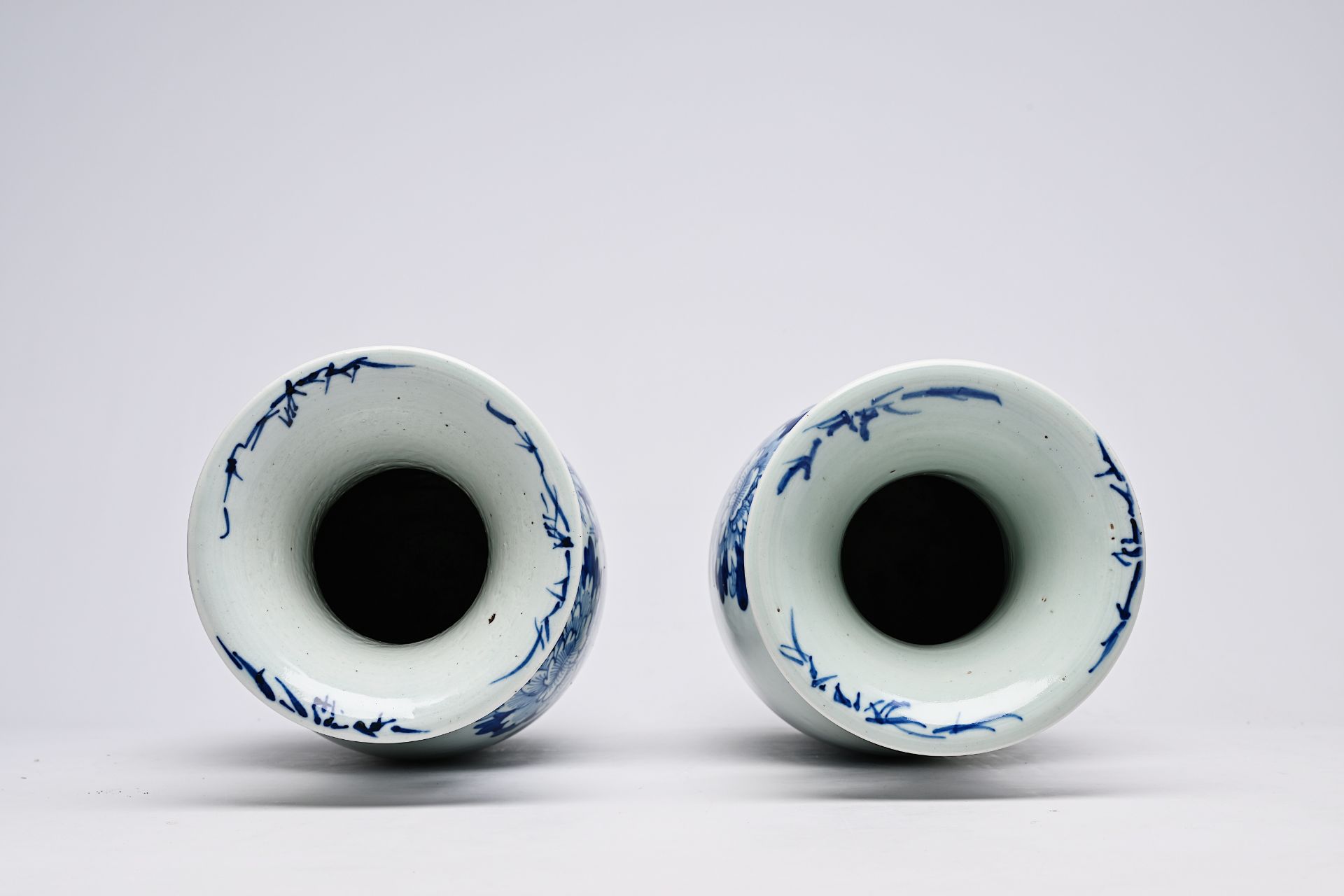 A pair of Chinese blue and white celadon ground vases with a dragon and a phoenix among blossoming b - Image 10 of 28