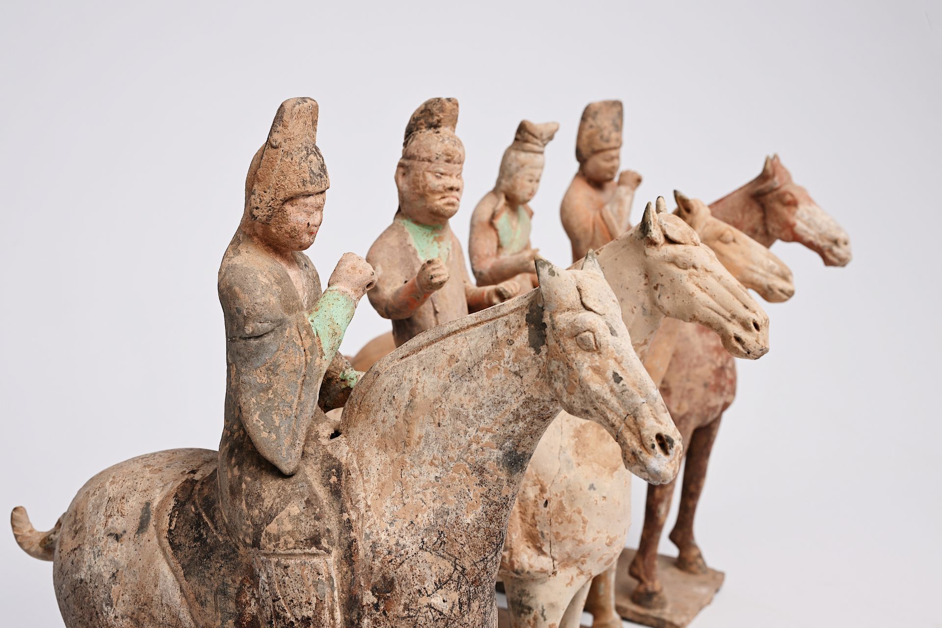 Four Chinese polychrome painted pottery equestrian figures, Tang - Image 13 of 22