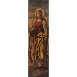 School of the 17th C.: Saint Catherine of Alexandria and Saint Paul, leaf of a triptych, oil on pane