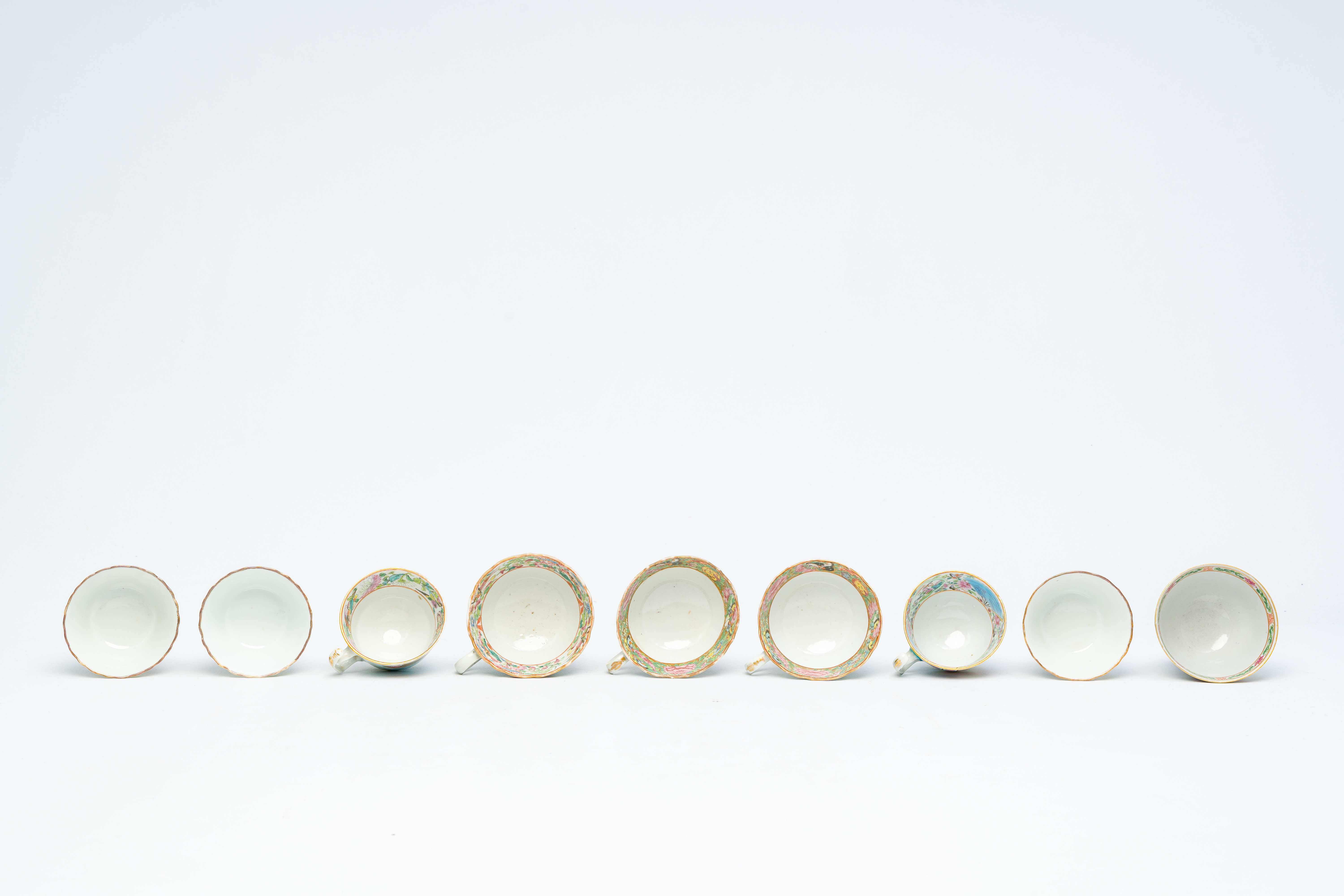 Nine Chinese Canton famille rose cups and seven saucers, 19th C. - Image 10 of 11