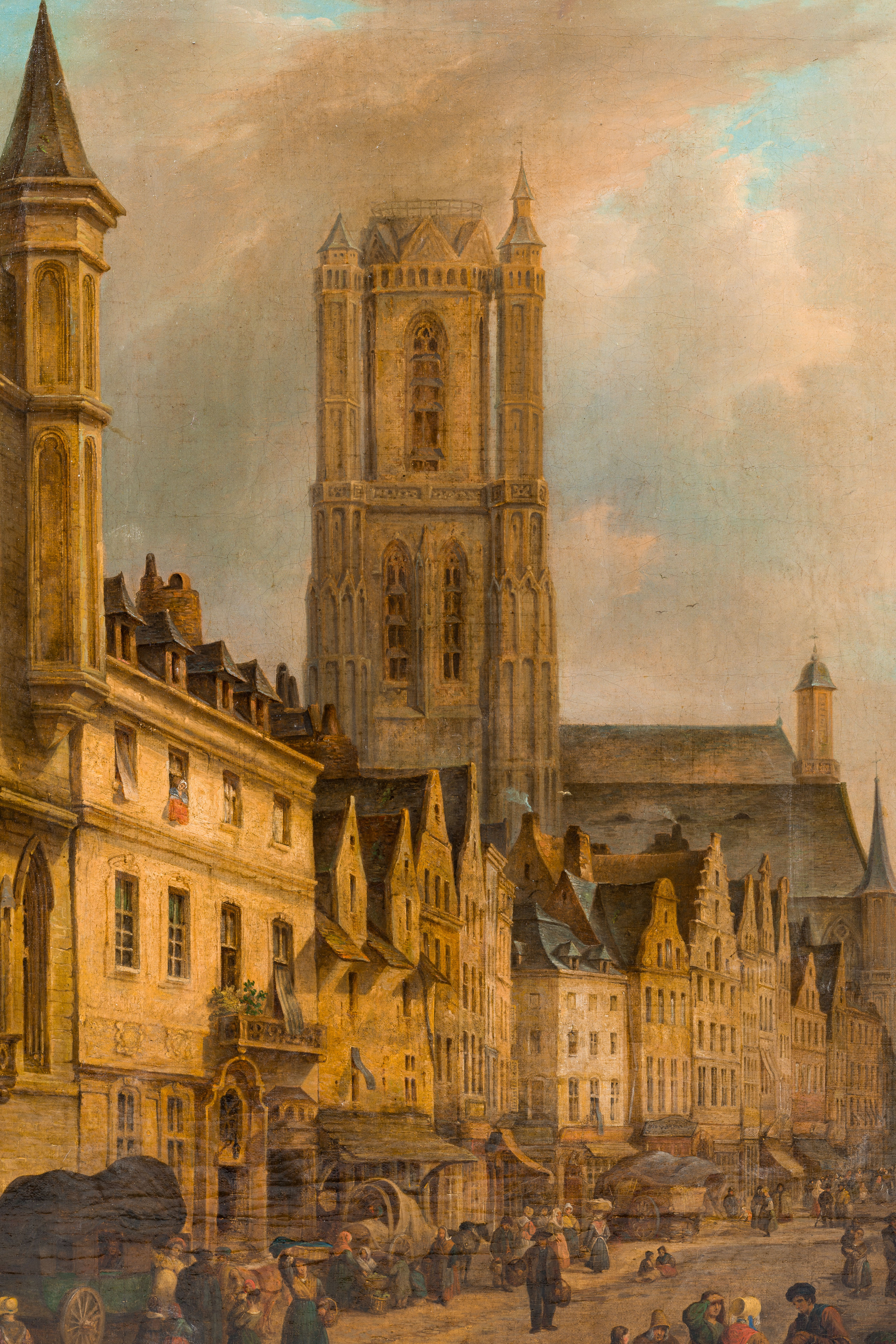 Belgian school, in the manner of Pieter Frans II De Noter (1779-1842): Ghent cityscape, oil on canva - Image 4 of 4