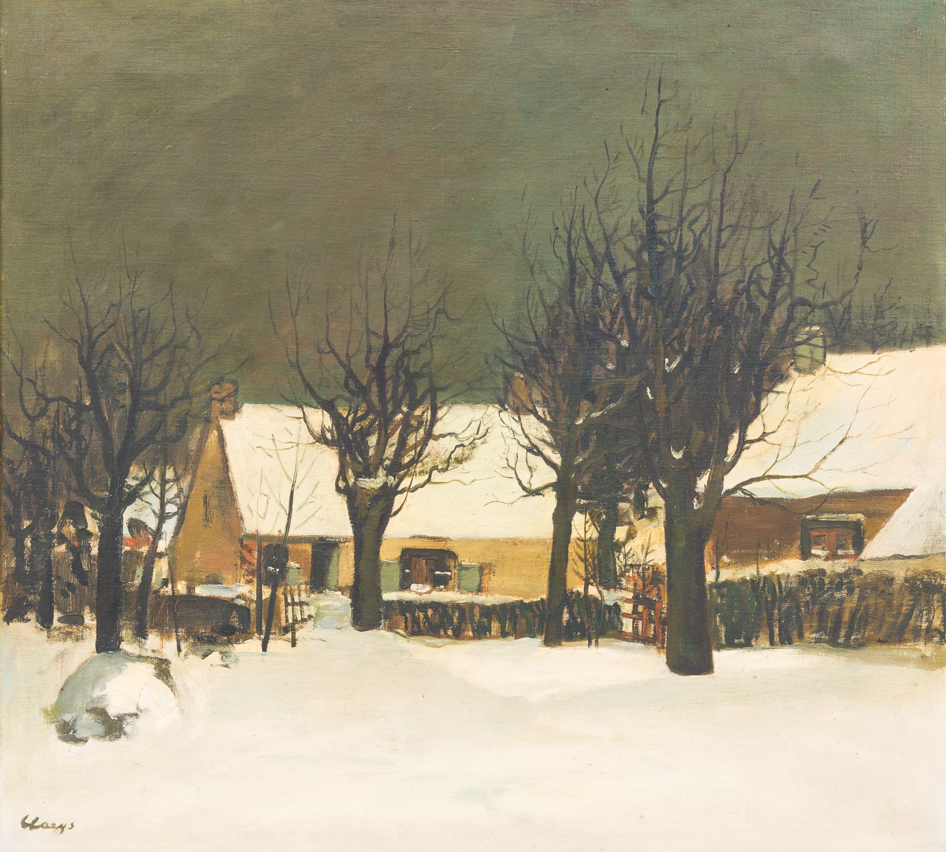 Albert Jozef Claeys (1889-1967): Winter landscape with farm, oil on canvas