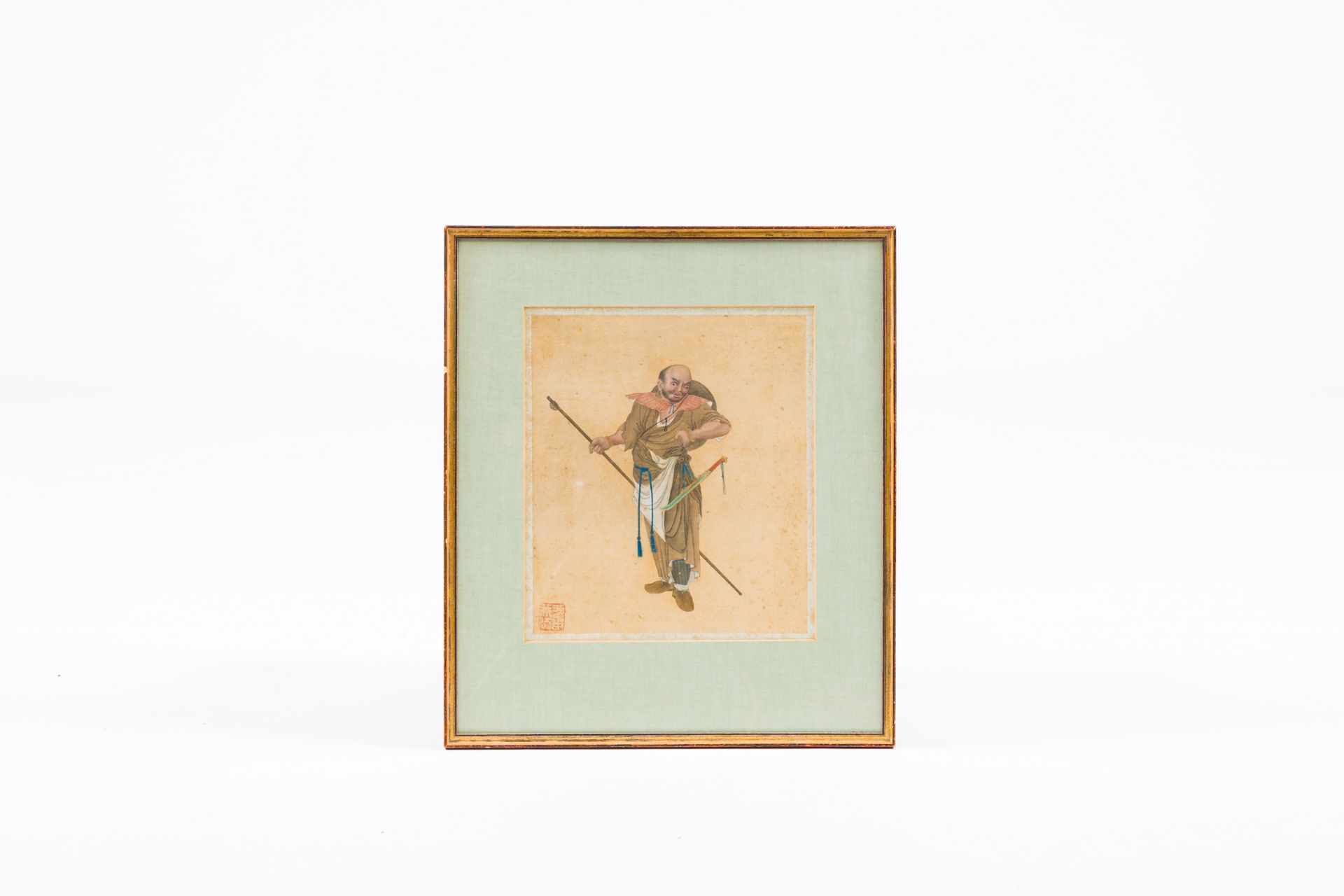 Chinese school: A warrior, ink and colours on silk, 19th C. - Image 2 of 4