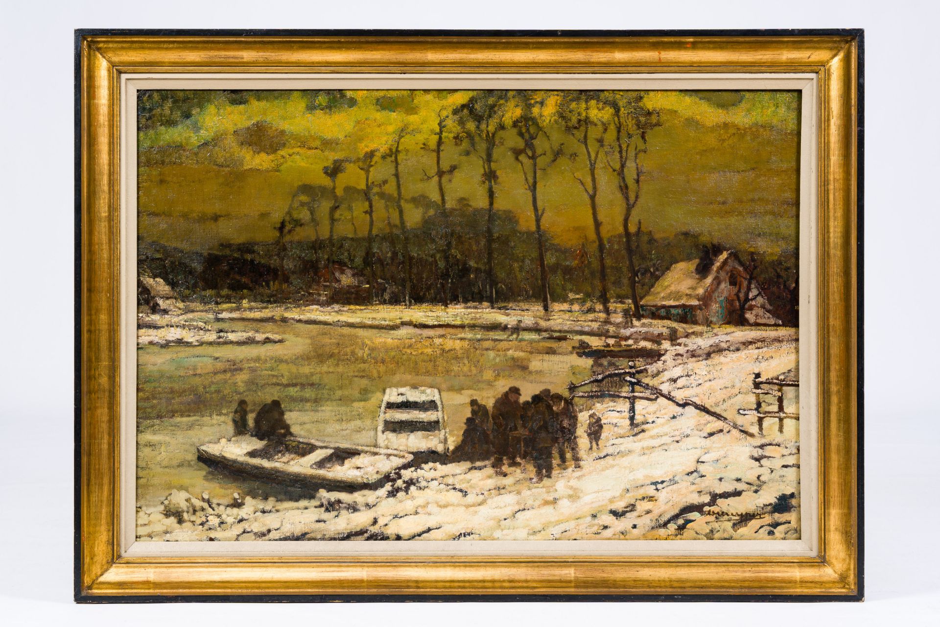 Alfons De Cuyper (1887-1950): The crossing in winter time, oil on canvas - Image 2 of 6