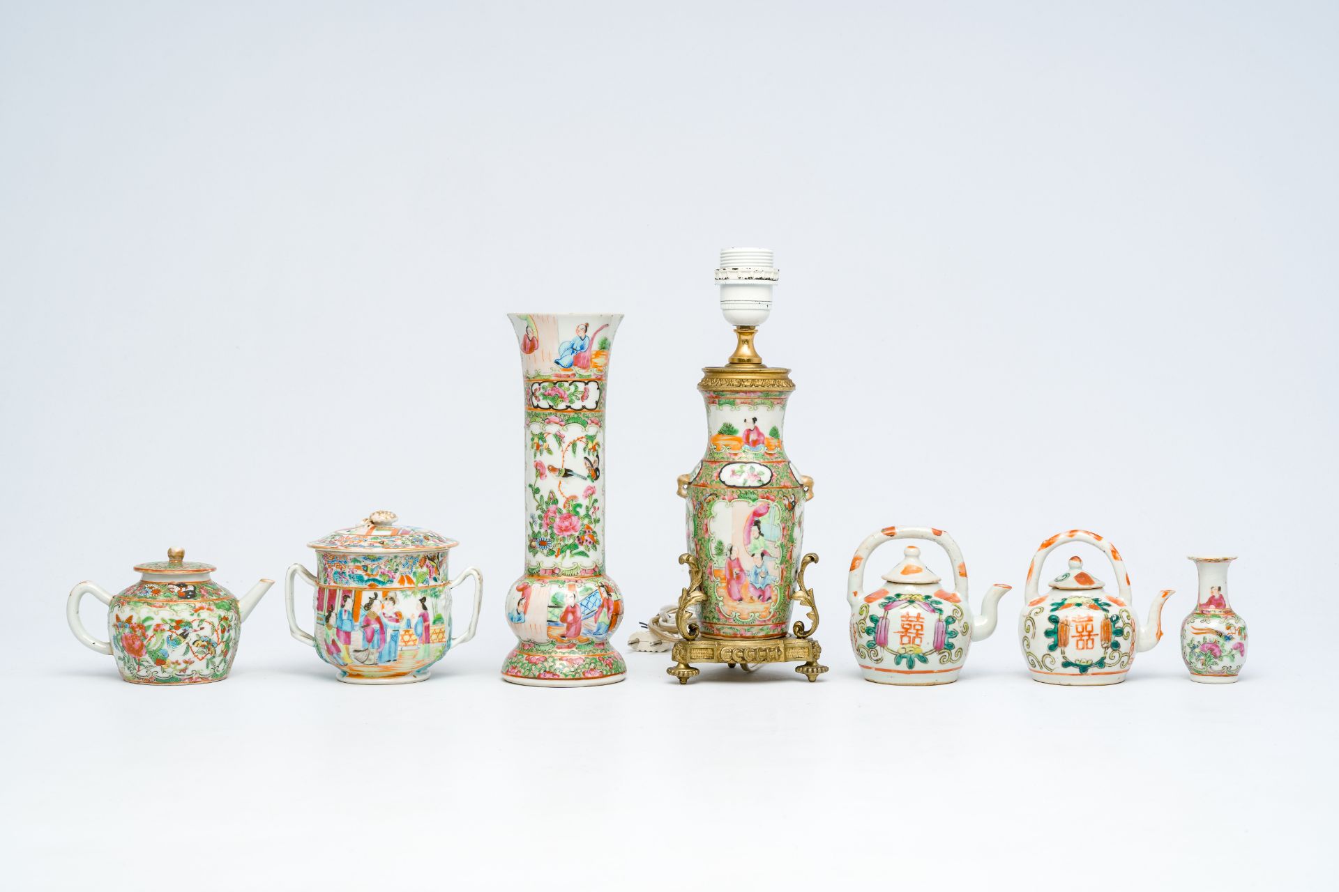 A varied collection of Chinese famille rose and Canton famille rose porcelain with floral design and - Image 6 of 11