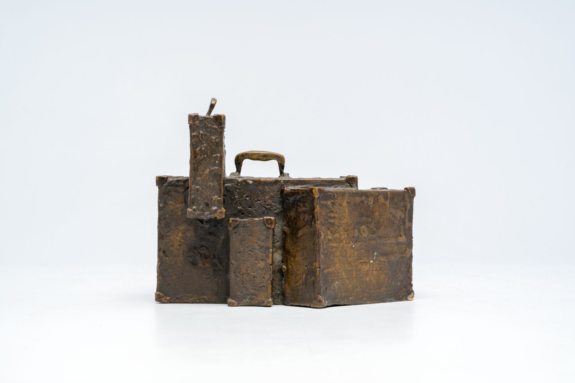 Illegibly signed: The departure, brown patinated bronze, 20th C. - Image 3 of 9