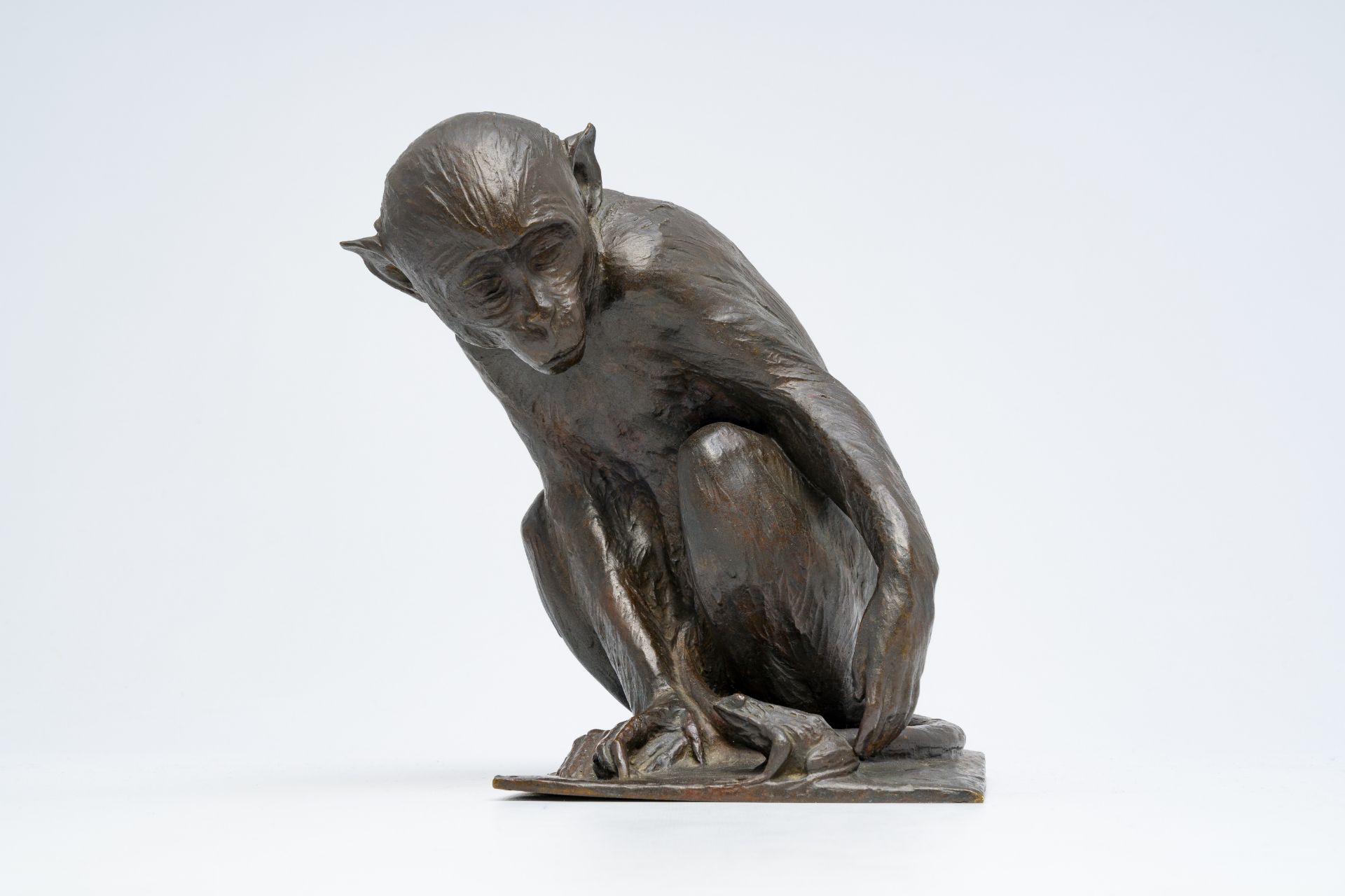 Frans Jochems (1880-1949): A monkey playing with a frog, patinated bronze, foundry mark 'Batardy - C - Image 2 of 10