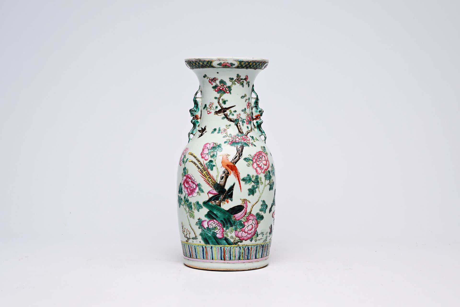 A Chinese famille rose vase with birds among blossoming branches, 19th C. - Image 6 of 16