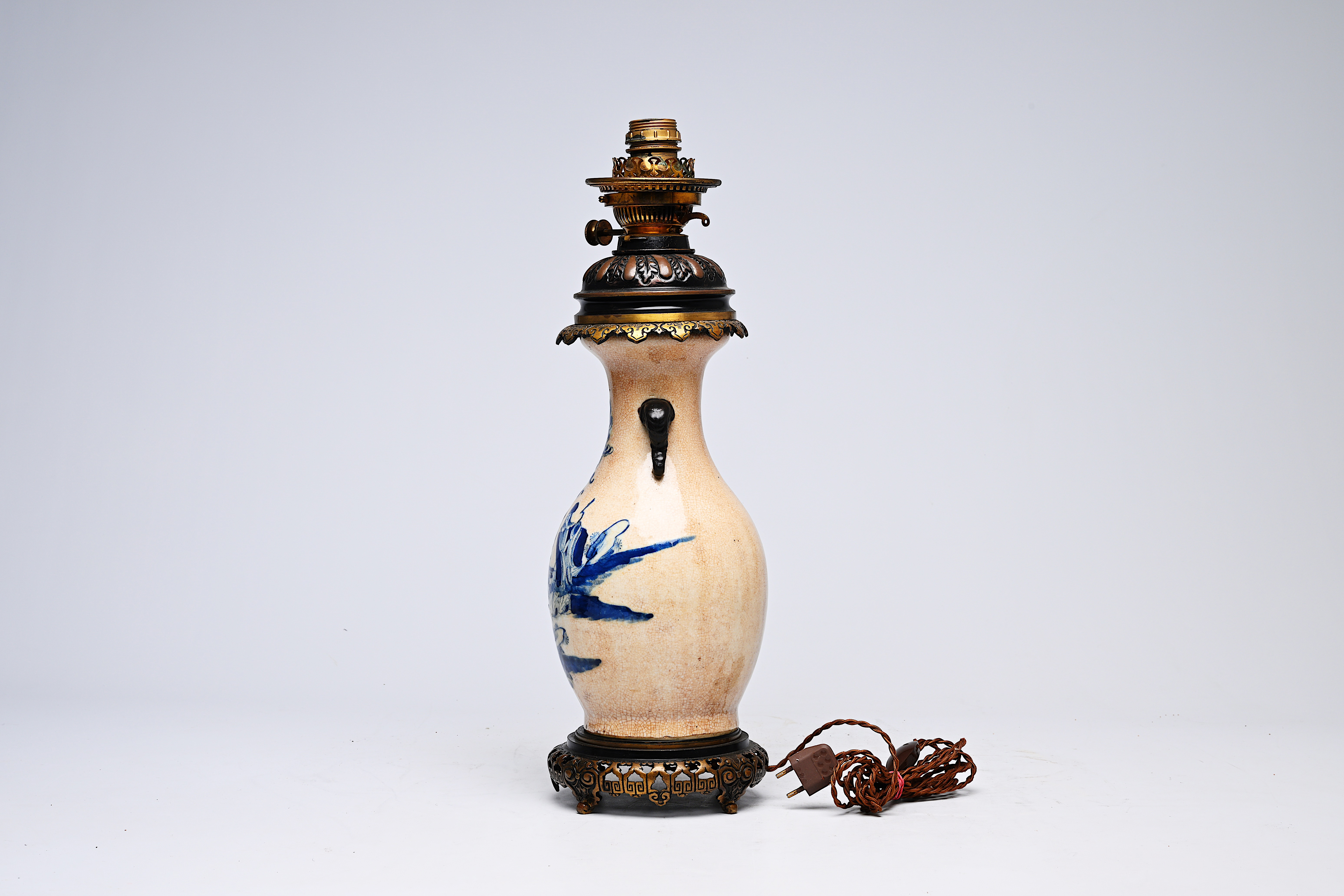 A Chinese blue and white Nanking crackle glazed vase with an immortal and his servant mounted as a l - Image 9 of 20