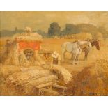 Alfons De Cuyper (1887-1950): Bringing in the harvest, oil on board