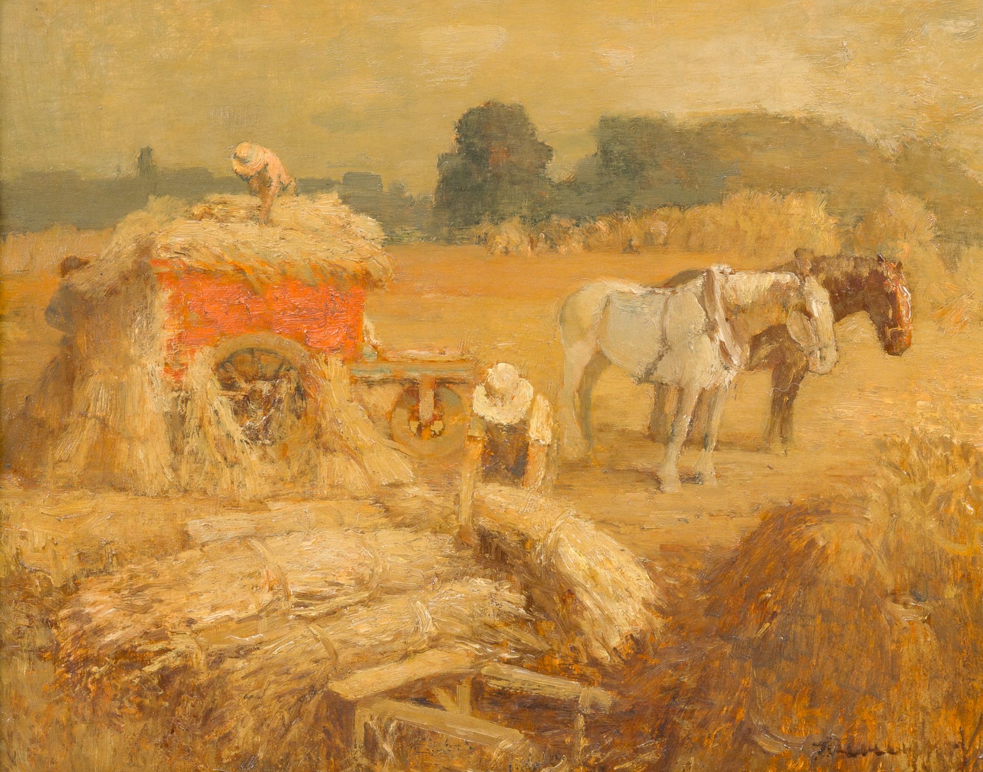 Alfons De Cuyper (1887-1950): Bringing in the harvest, oil on board