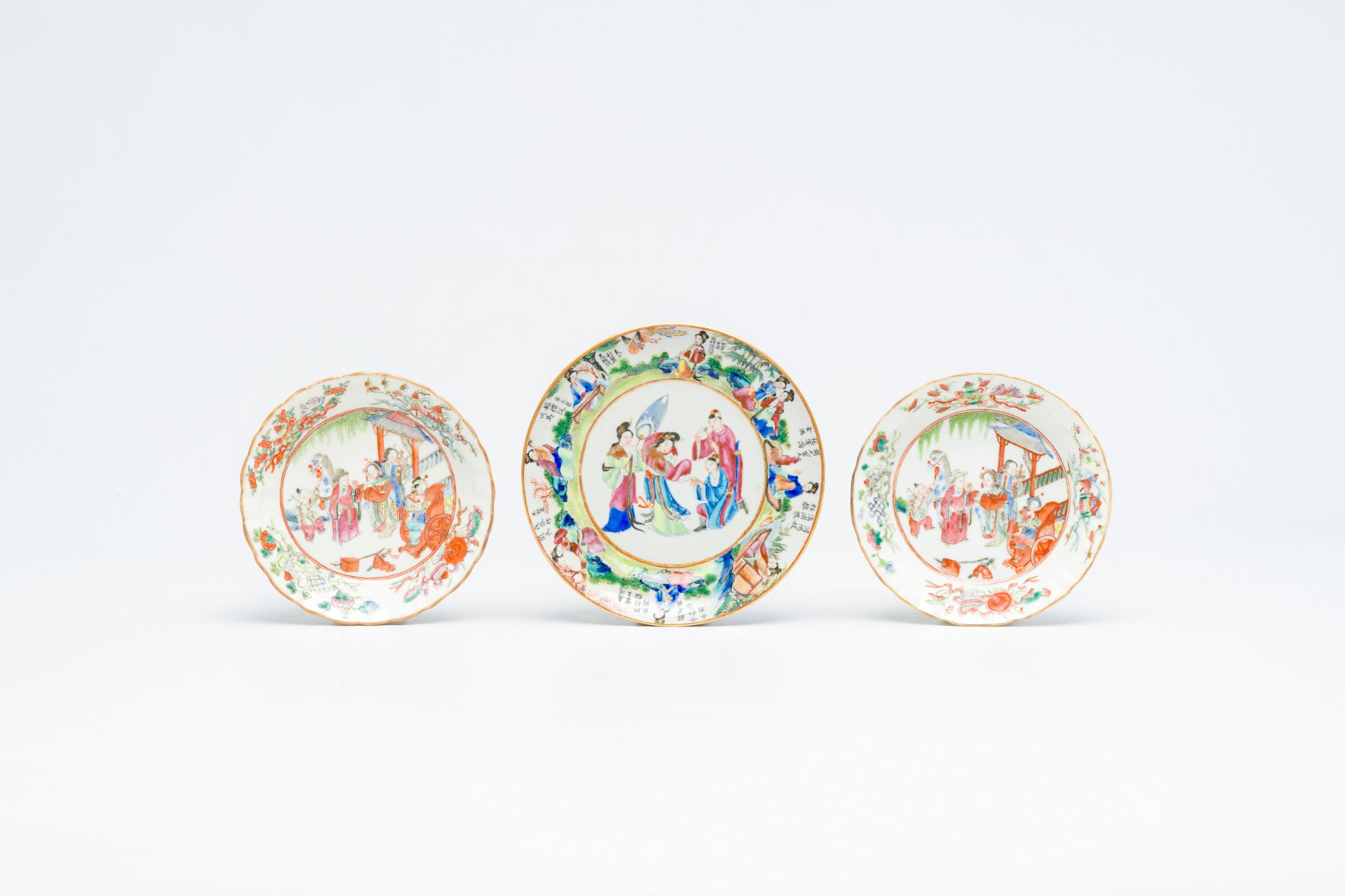 Nine Chinese Canton famille rose cups and seven saucers, 19th C. - Image 4 of 11
