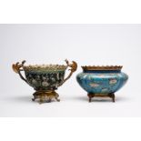 A Chinese cloisonne bowl and a jardiniere with gilt metal mounts, 19th C.