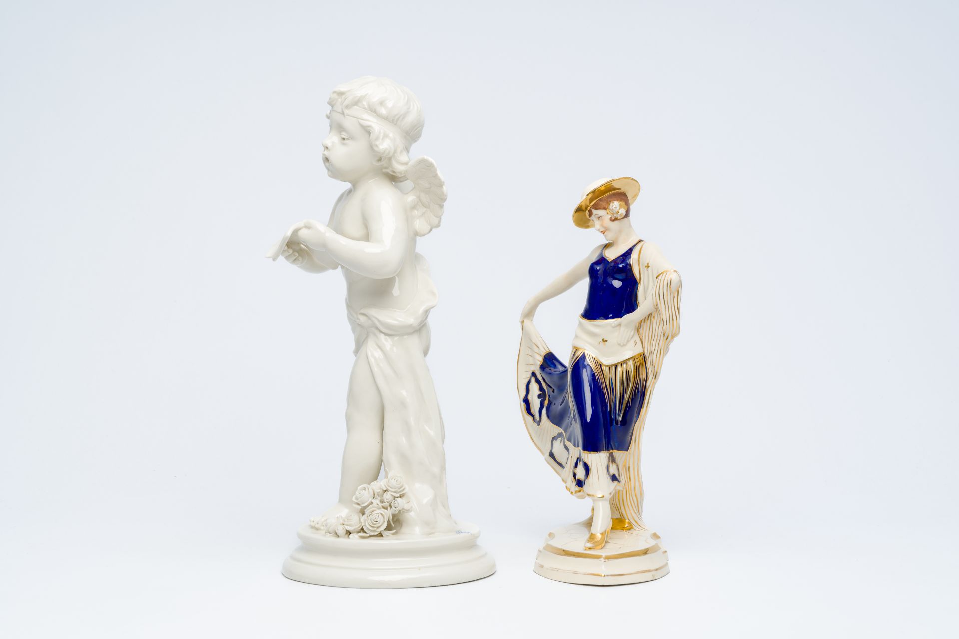 Sylvain Kinsburger (1855-1935): A musical porcelain angel, Capodimonte, and a Royal Dux figure of a - Image 3 of 9