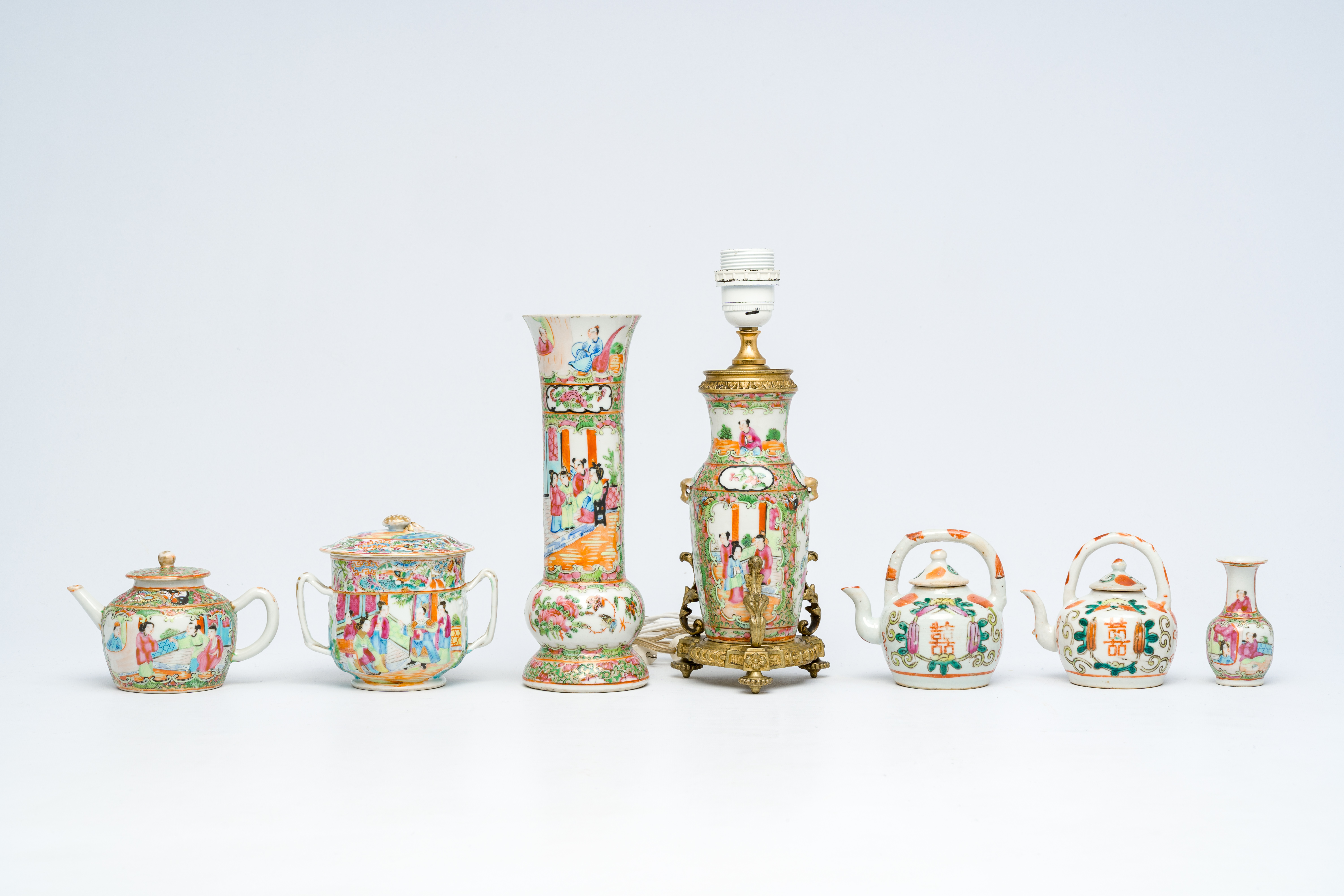 A varied collection of Chinese famille rose and Canton famille rose porcelain with floral design and - Image 4 of 11