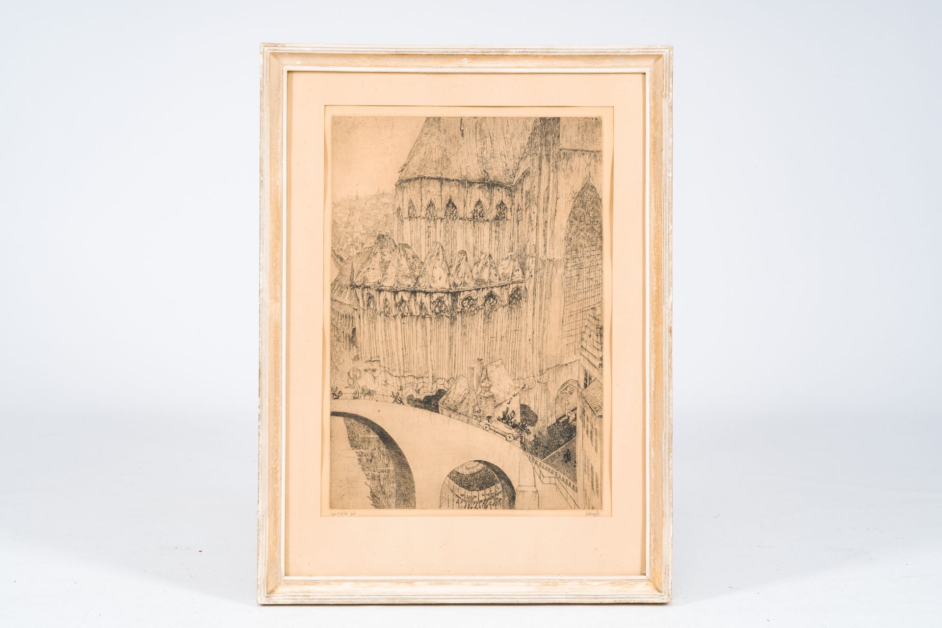 Jules De Bruycker (1870-1945): 'Eglise St Michel Gand', etching, (1928) - Image 2 of 4