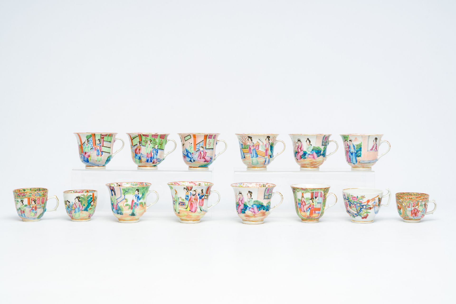 14 Chinese Canton famille rose cups and two saucers, 19th C. - Image 2 of 9