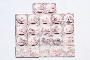 Twenty-two Dutch Delft manganese 'landscape' tiles, 18th/19th C.