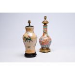 Two Chinese famille rose vases mounted as lamps, 19th C.