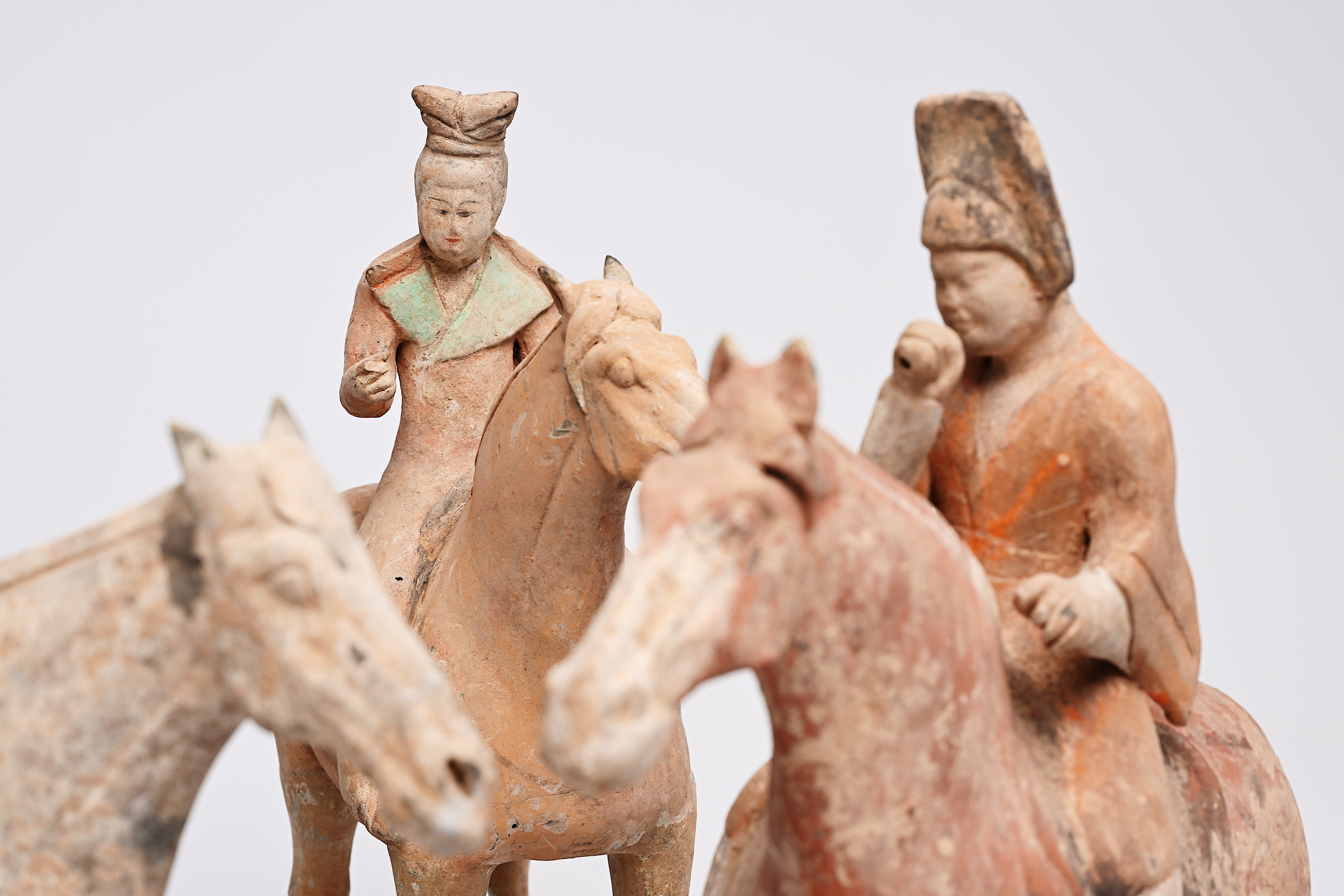 Four Chinese polychrome painted pottery equestrian figures, Tang - Image 7 of 22