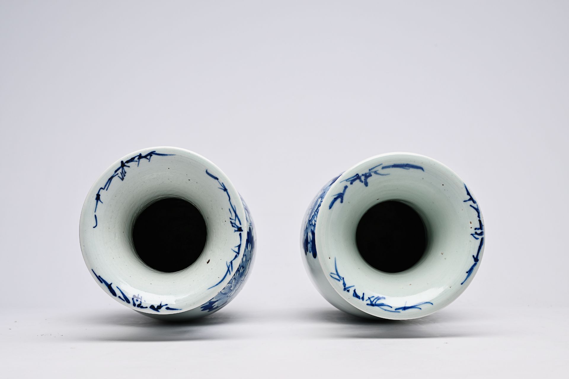 A pair of Chinese blue and white celadon ground vases with a dragon and a phoenix among blossoming b - Bild 9 aus 28