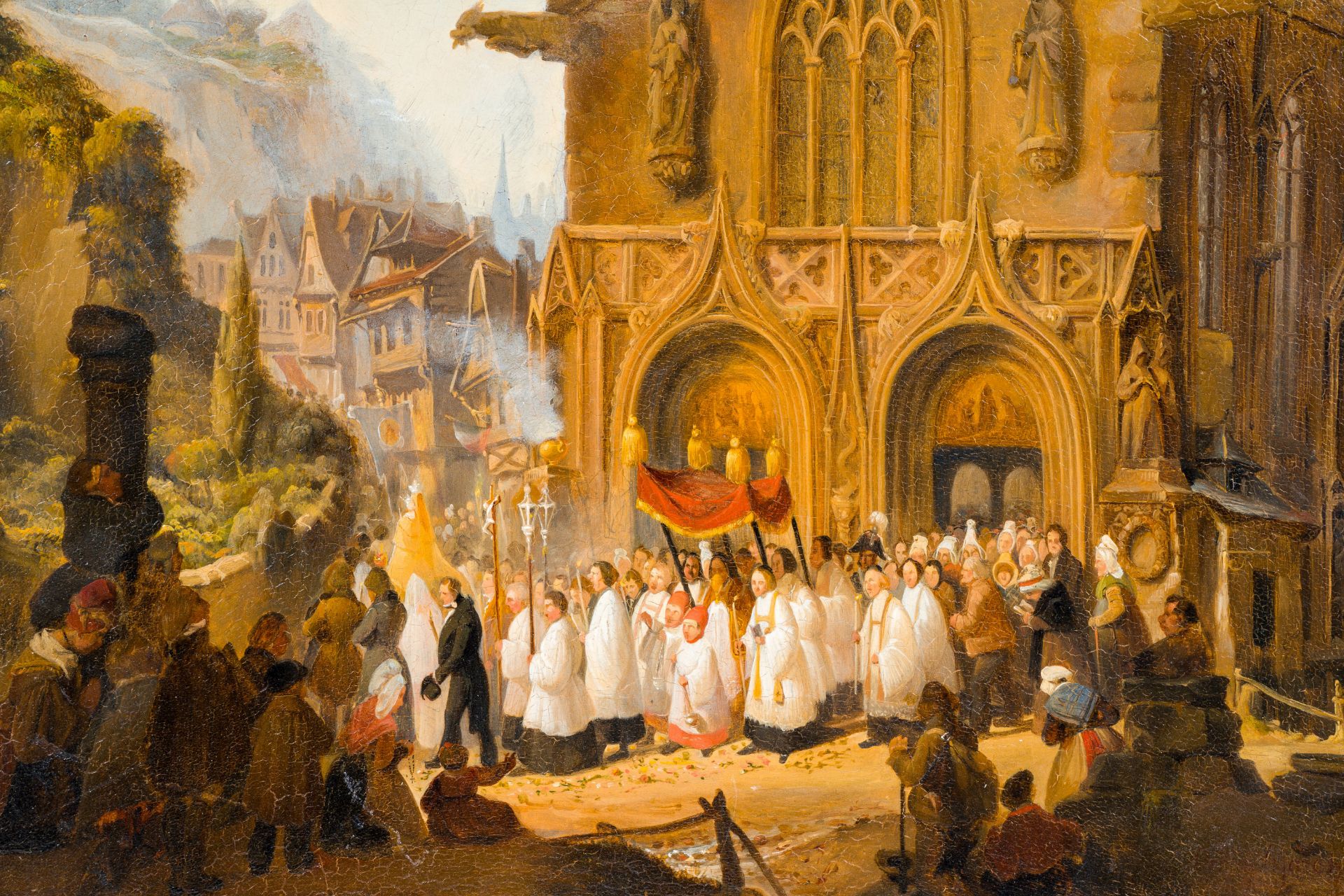 Jehan Marchant Dubois D'Hault (act. 1835-1848): A Marian procession in Normandy, oil on panel, dated - Image 5 of 6
