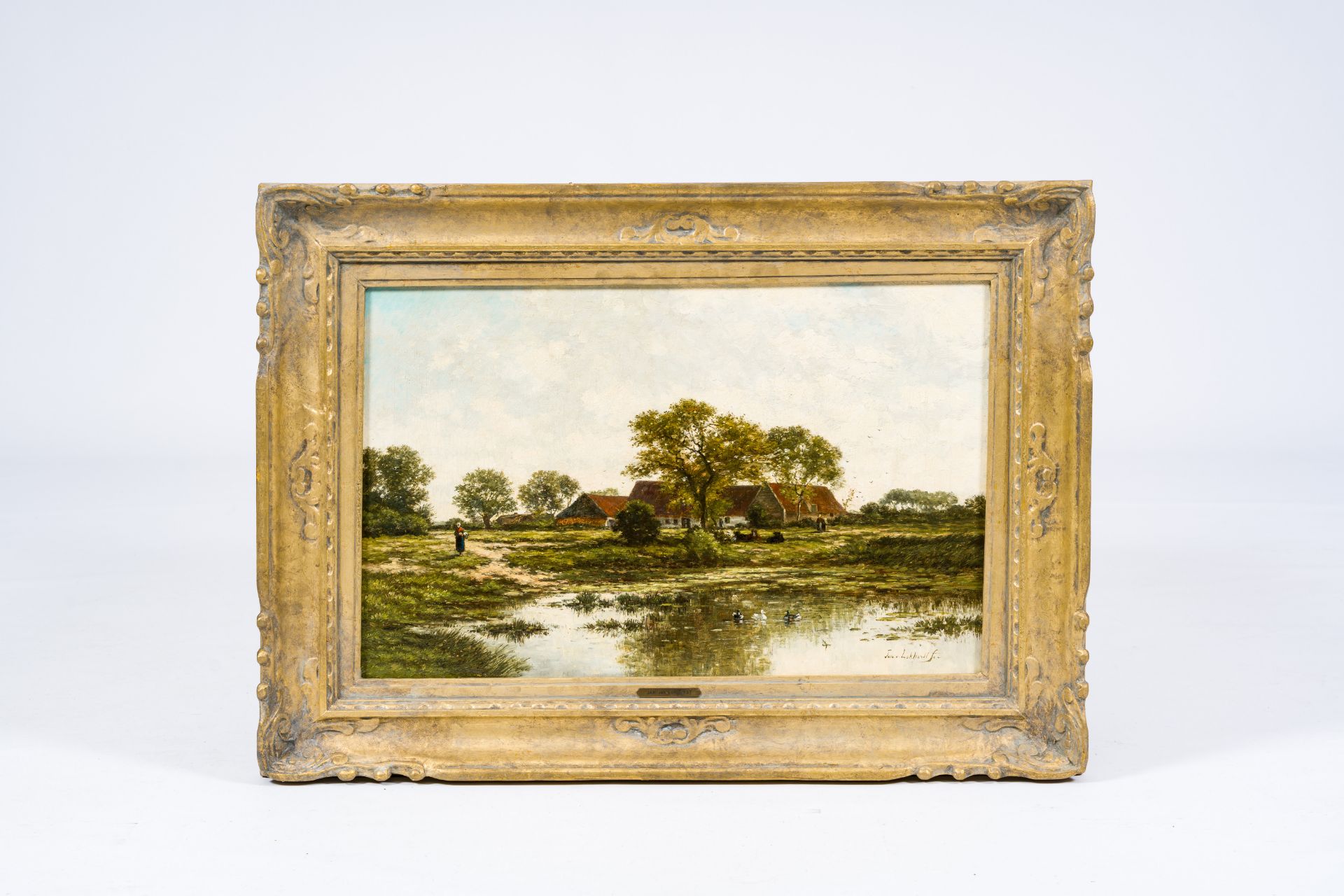 Johan Nicolaas (Jan) van Lokhorst (1837-1893): Animated landscape with a farm, oil on canvas - Image 2 of 5