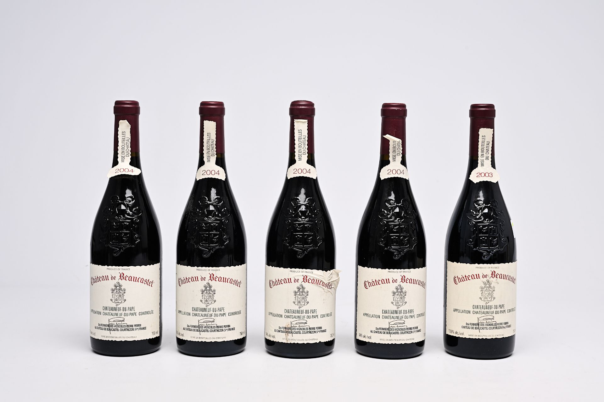 Five bottles of Chateau de Beaucastel, Chateauneuf-du-Pape, 2003 and 2004