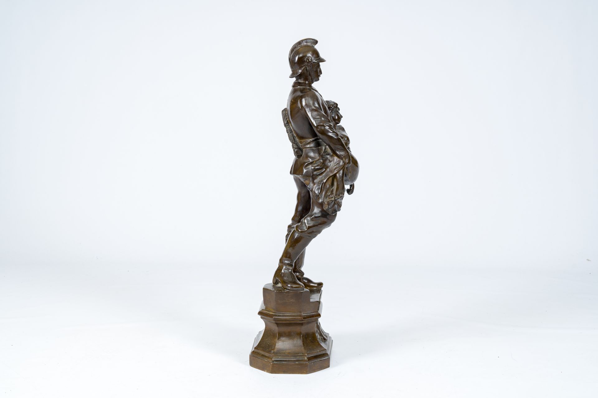 Charles Jean-Baptiste Van Pottelsberghe (1853-1902): The fireman, brown patinated bronze, with dedic - Image 5 of 9