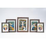 German school: Five different religious scenes, reverse glass painting, 18th/19th C.