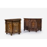 Two Flemish four-cornered wood tabernacles with twisted and Corinthian columns, 17th/18th C.