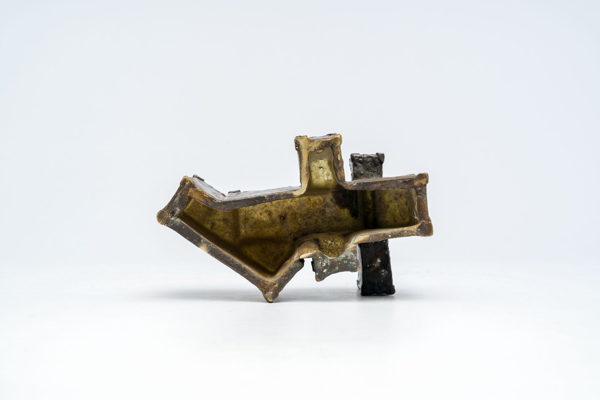 Illegibly signed: The departure, brown patinated bronze, 20th C. - Image 8 of 9