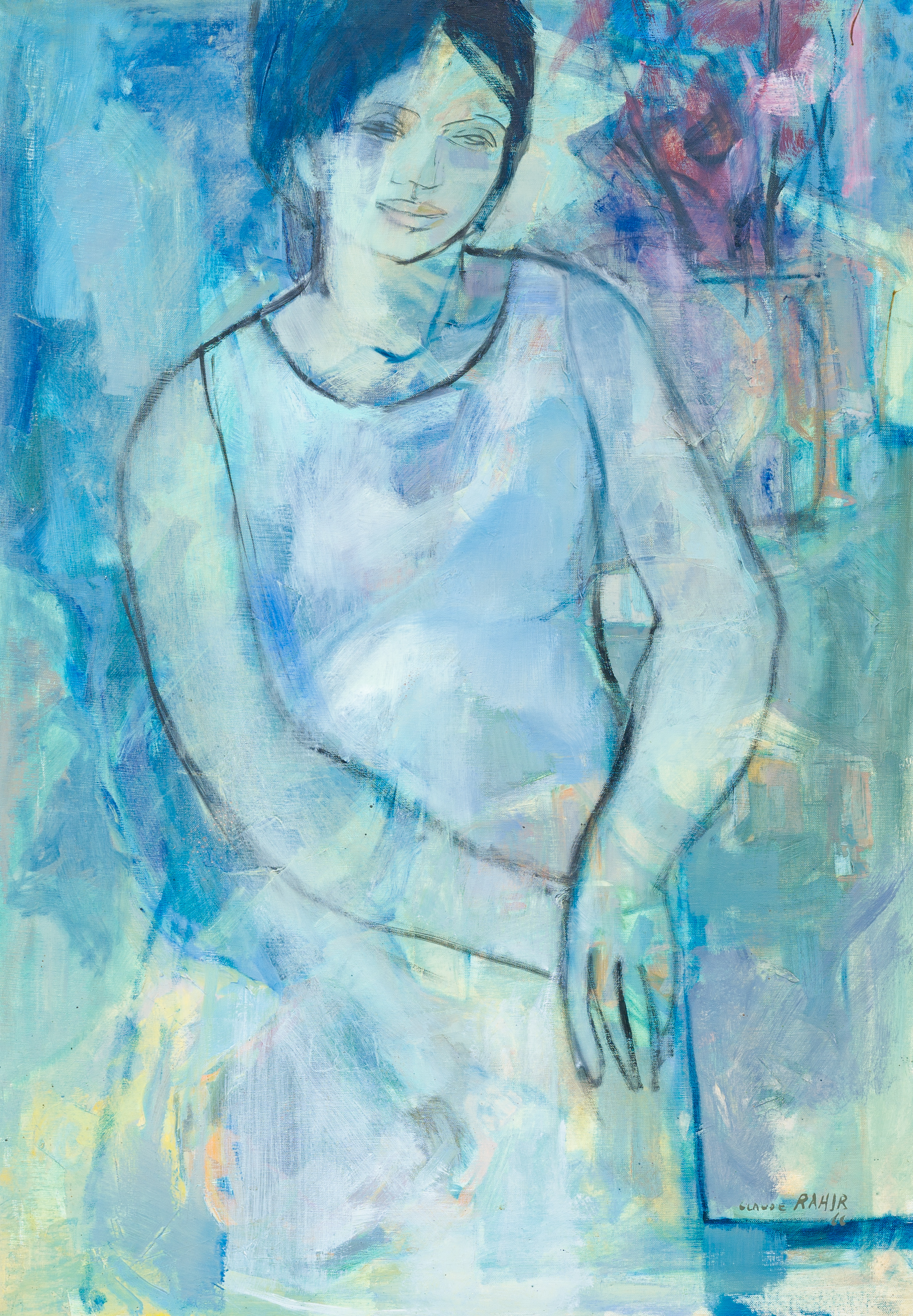 Claude Rahir (1937-2007): Portrait of a seated lady, oil on canvas, dated (19)66