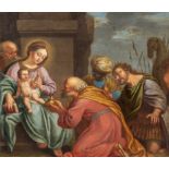 Flemish School: The adoration of the magi, oil on copper, 18th C.