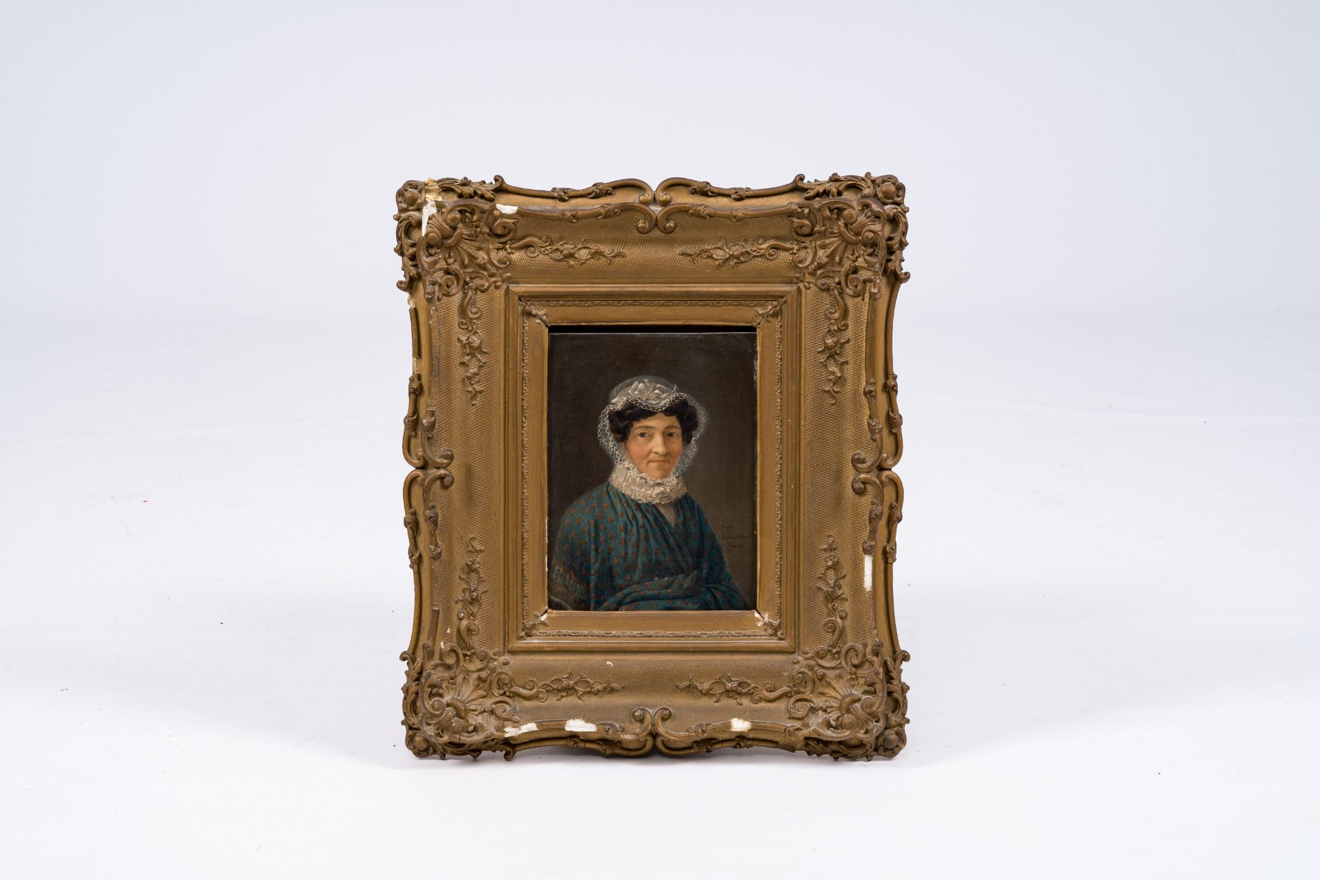 Eugene Verboeckhoven (1798-1881, in the manner of): Portrait of a lady, oil on panel, dated 1827 - Image 2 of 4
